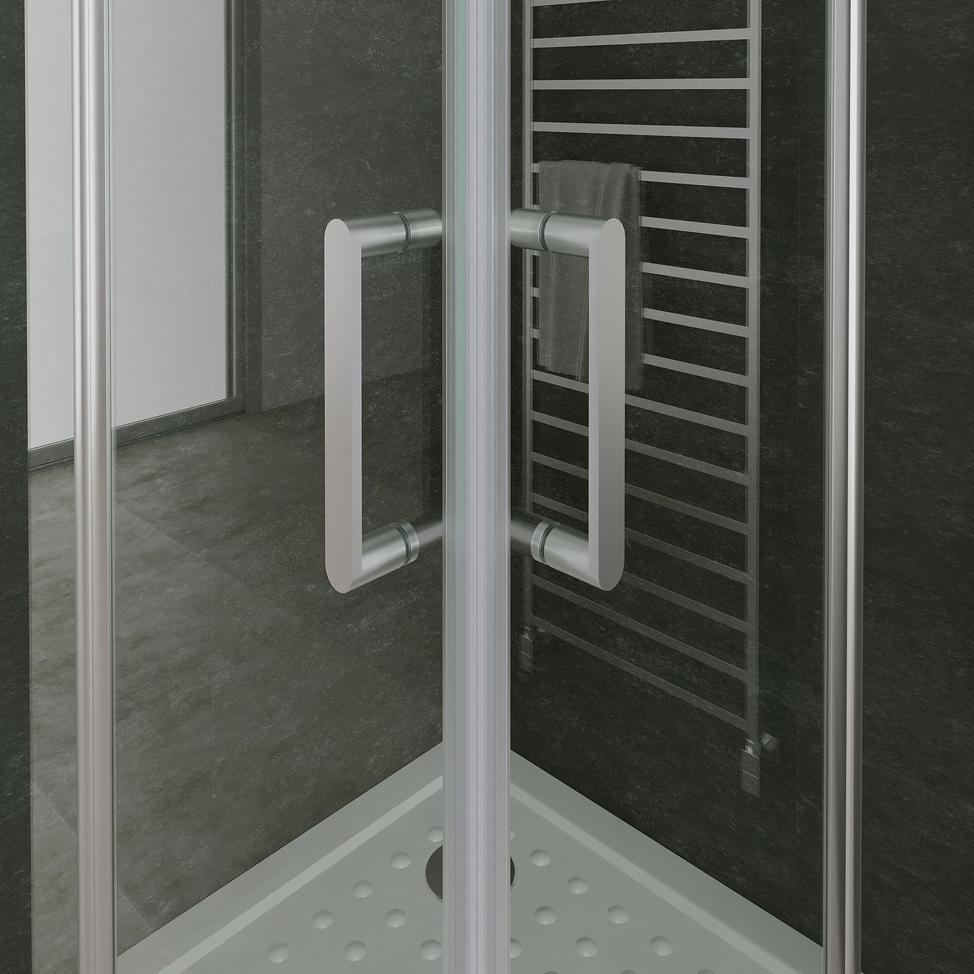 Eckeinstieg Alina mit Falttüren aus ESG Sicherheitsglas Eckeinstieg Alina mit Falttüren aus ESG Sicherheitsglas