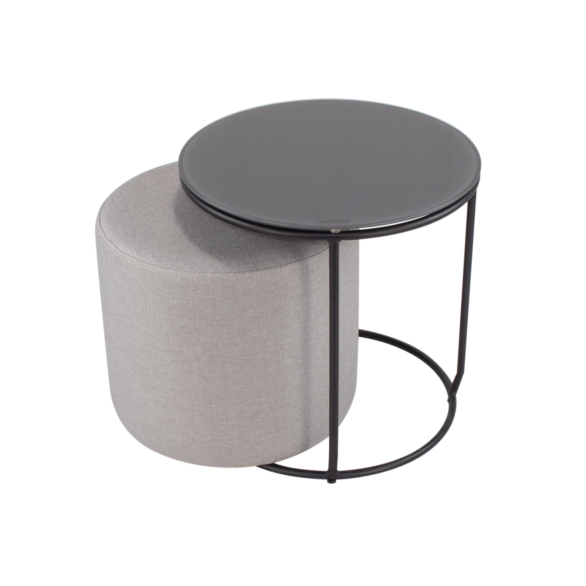 Side Table with Stool JASPER - Round Coffee Table 40x40 cm Black-Grey N7