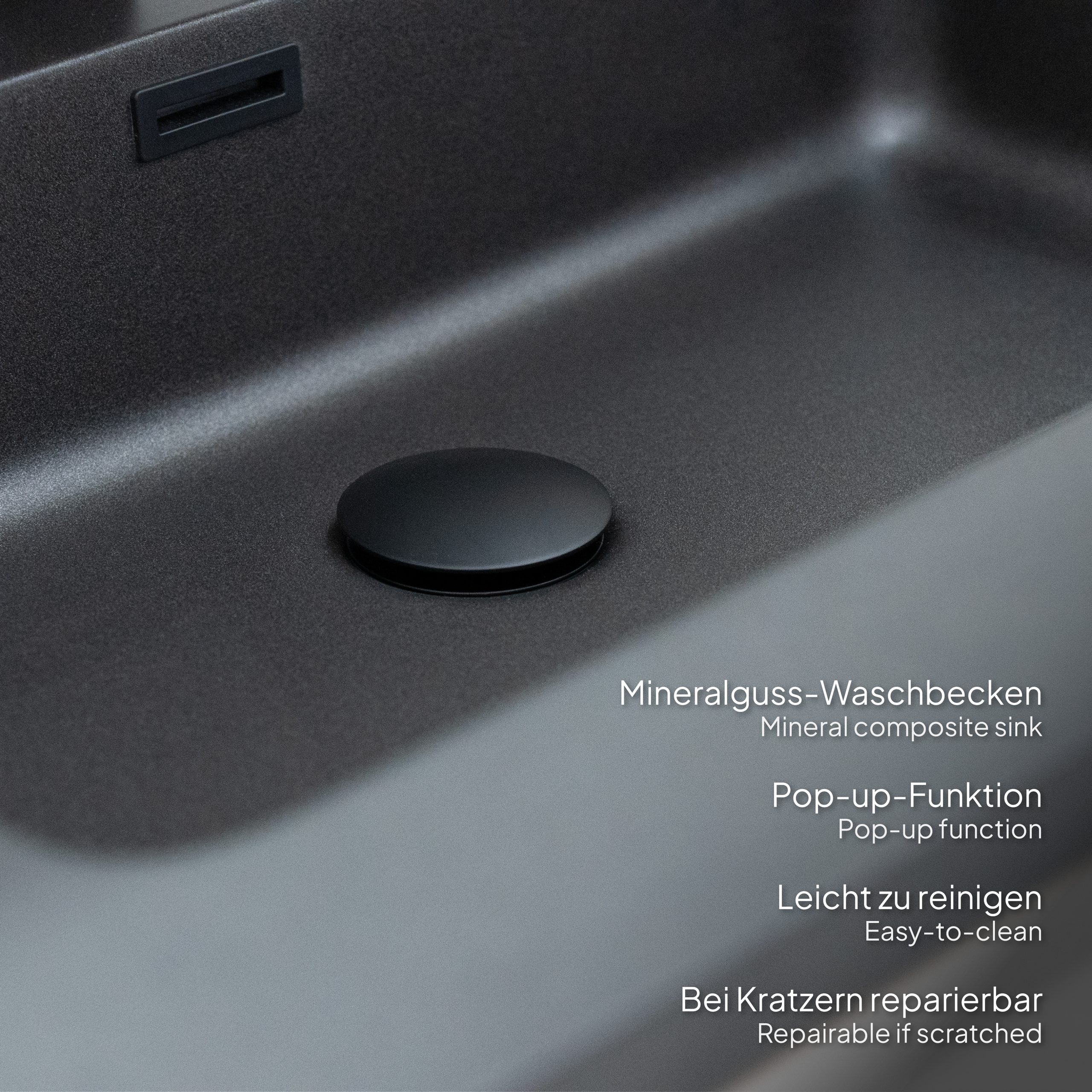 Badmöbel-Set Atena [120 cm] mit Mineralharz-Waschbecken in Hochglanz Schwarz, Unterschrank mit Spiegel und hängendem Hochschrank in Weiß