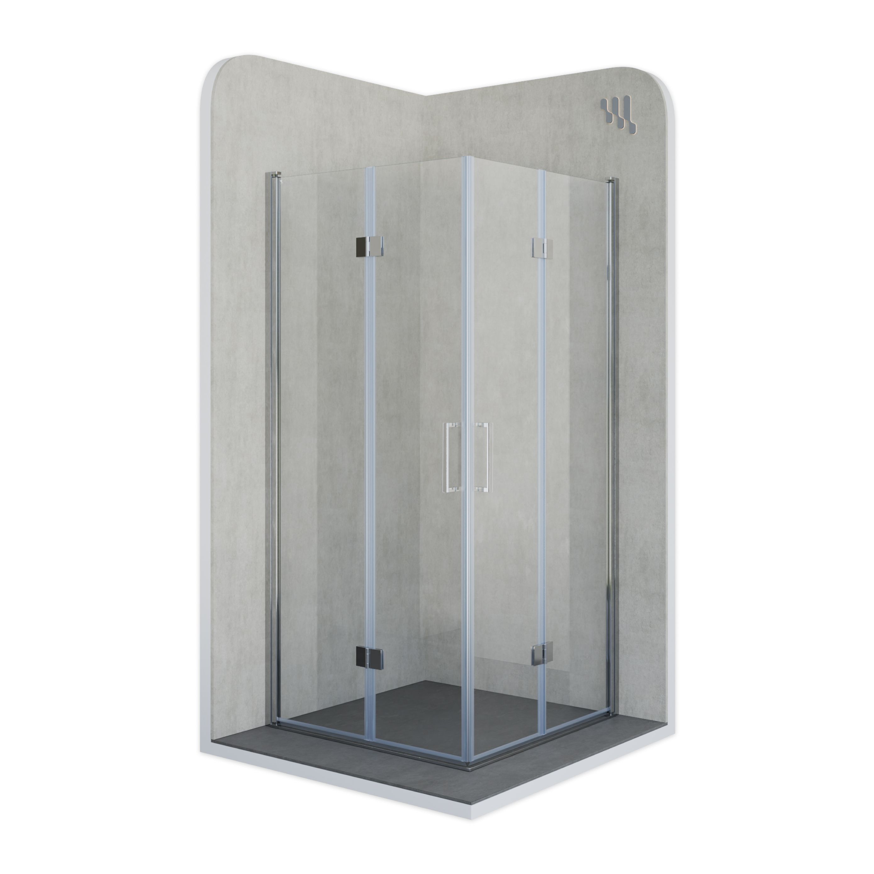Corner entry Belle with folding doors made of 6mm tempered safety glass Corner entry Belle with folding doors made of 6mm tempered safety glass