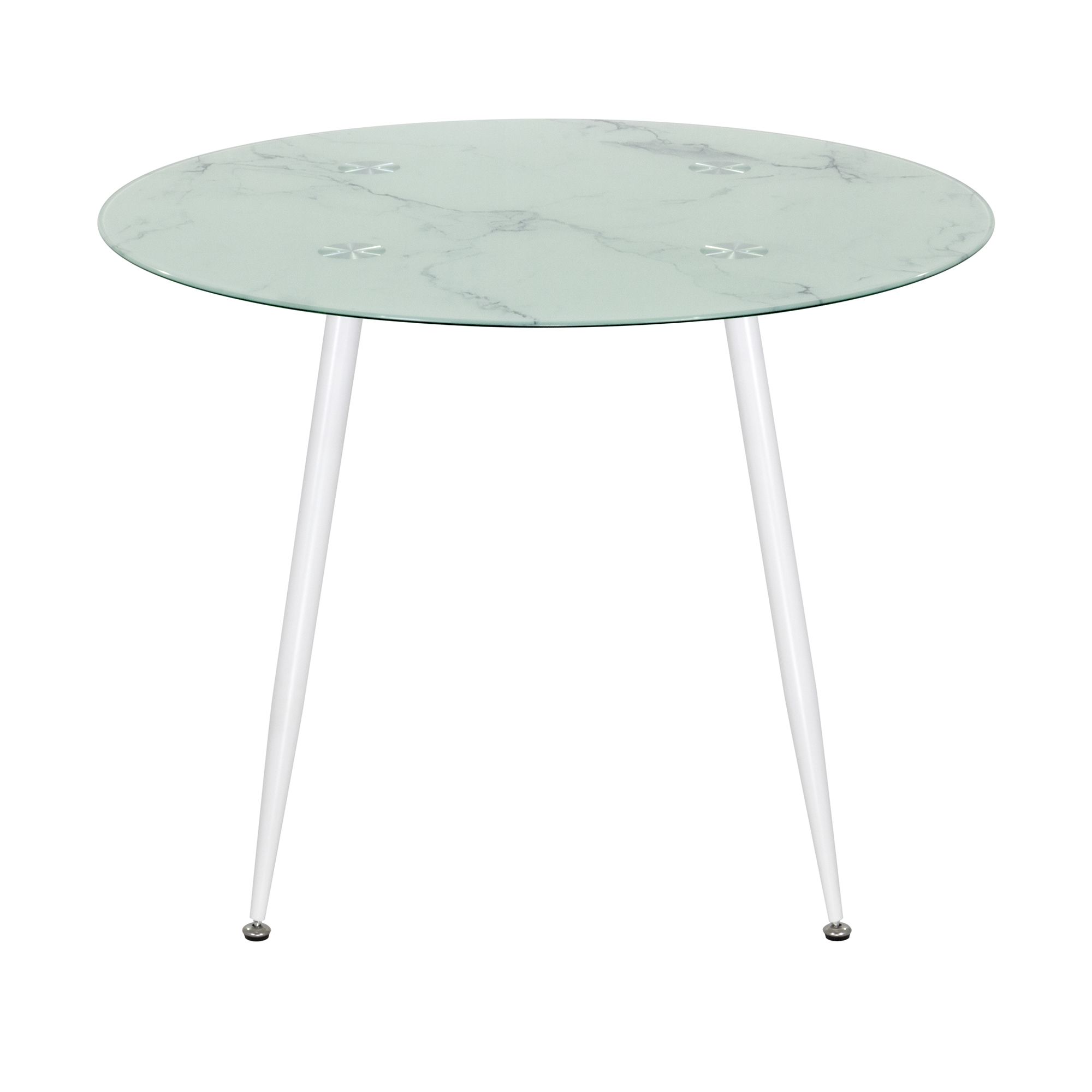 Esszimmer-Tisch CORIN | Tischplatte: Glas in weißer Marmor Optik | Beine: Weiß 100 cm Esszimmer-Tisch CORIN | Tischplatte: Glas in weißer Marmor Optik | Beine: Weiß 80 cm