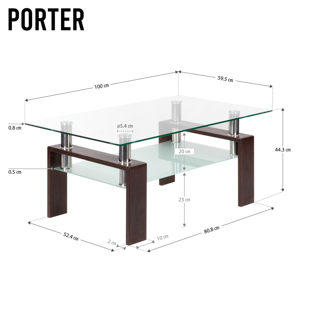 Couchtisch PORTER aus Glas/Metall mit Holz in Walnussfarbe Couchtisch PORTER aus Glas/Metall mit Holz in Walnussfarbe