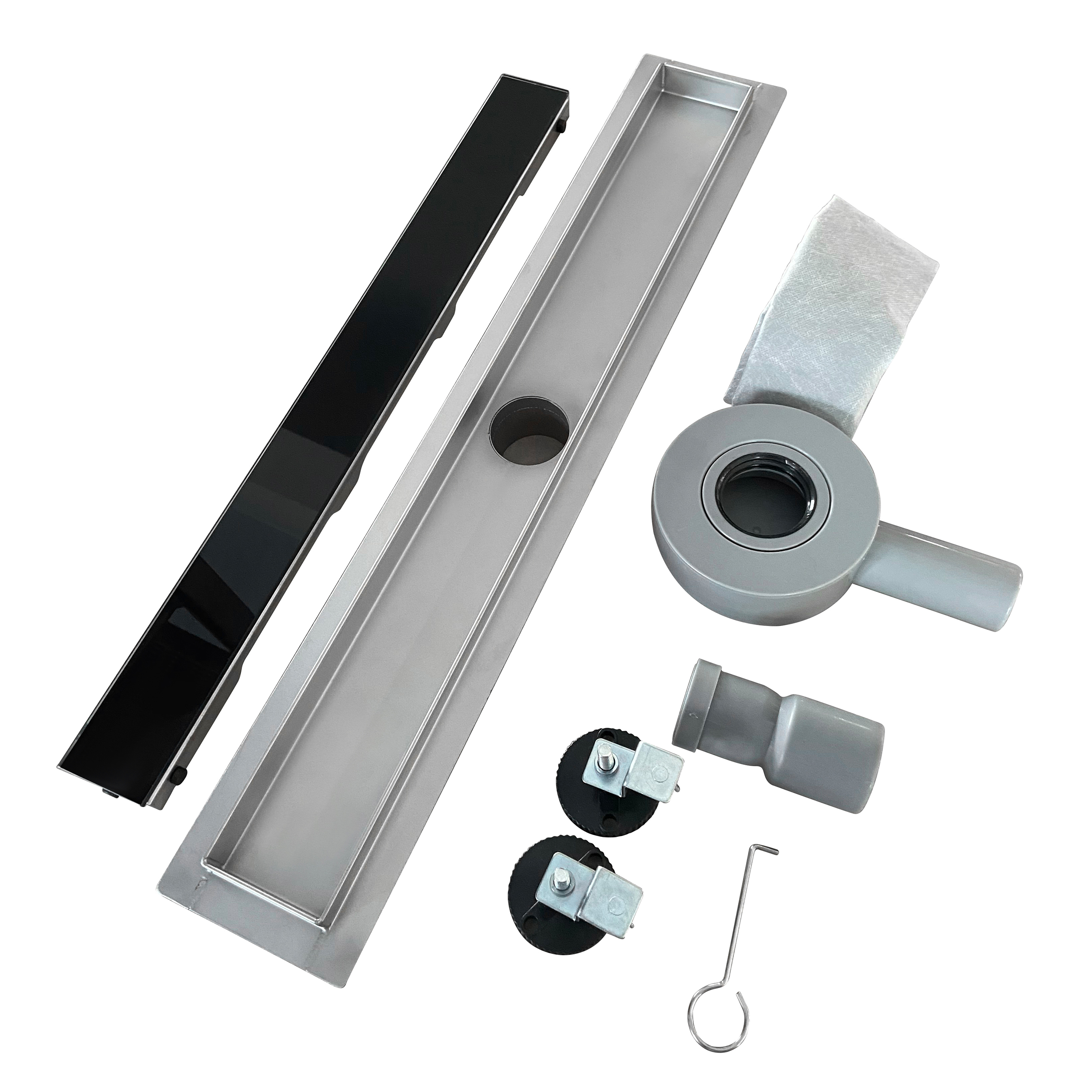 Duschrinne aus Edelstahl mit schwarzem Glas-Ablaufblende für flache Installation B2