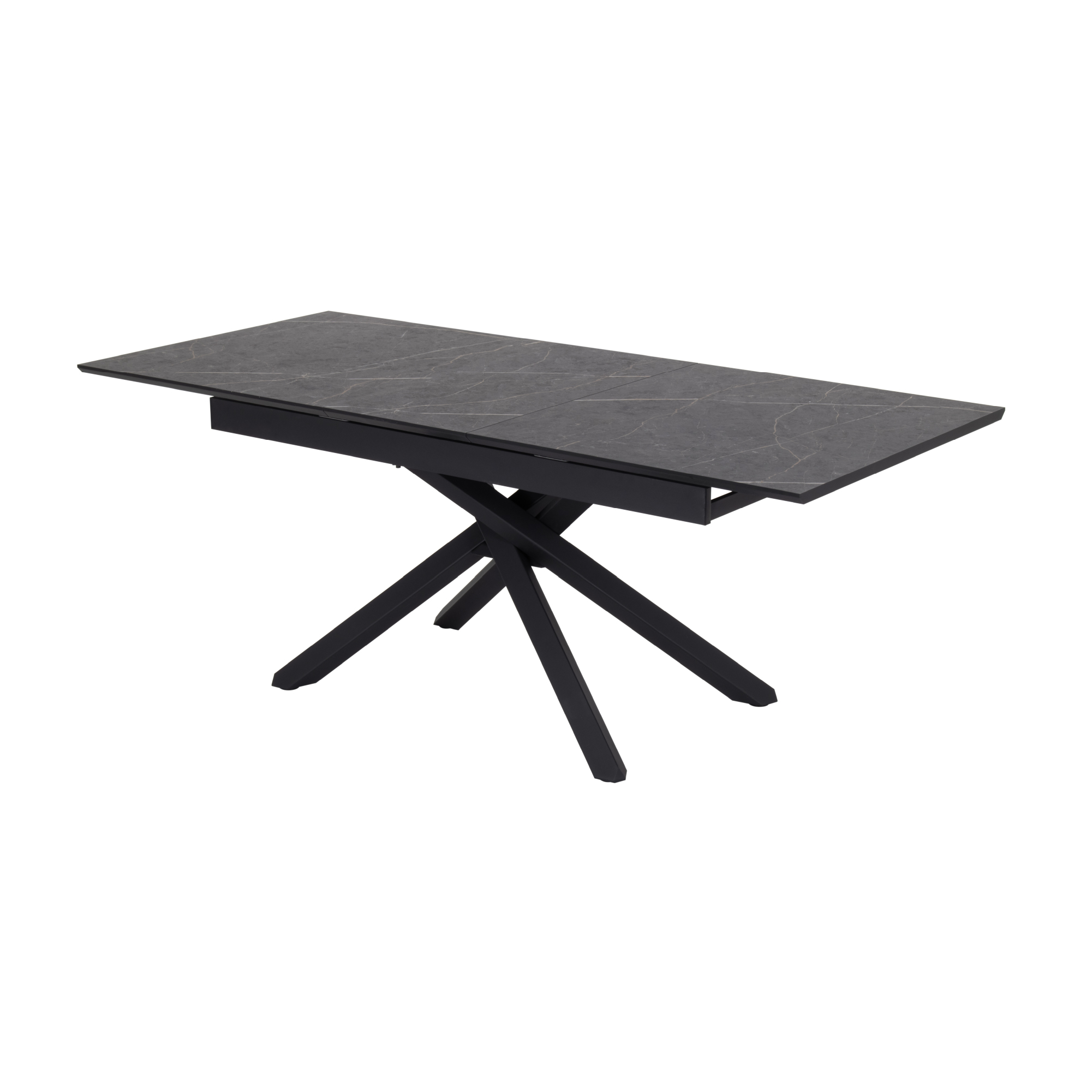 TAYLOR – Ausziehbarer Esstisch und Küchentisch mit 2,5 cm Melamin-Tischplatte in Marmoroptik und schwarzem Metallgestell TAYLOR – Ausziehbarer Esstisch und Küchentisch mit 2,5 cm Melamin-Tischplatte in Marmoroptik und schwarzem Metallgestell