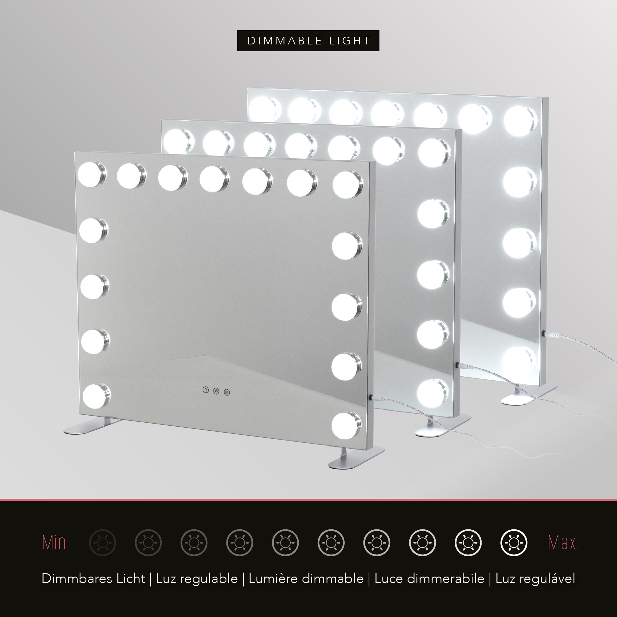 Schminkspiegel Bulb PROP mit 15 dimmbaren LED-Lampen Weiß