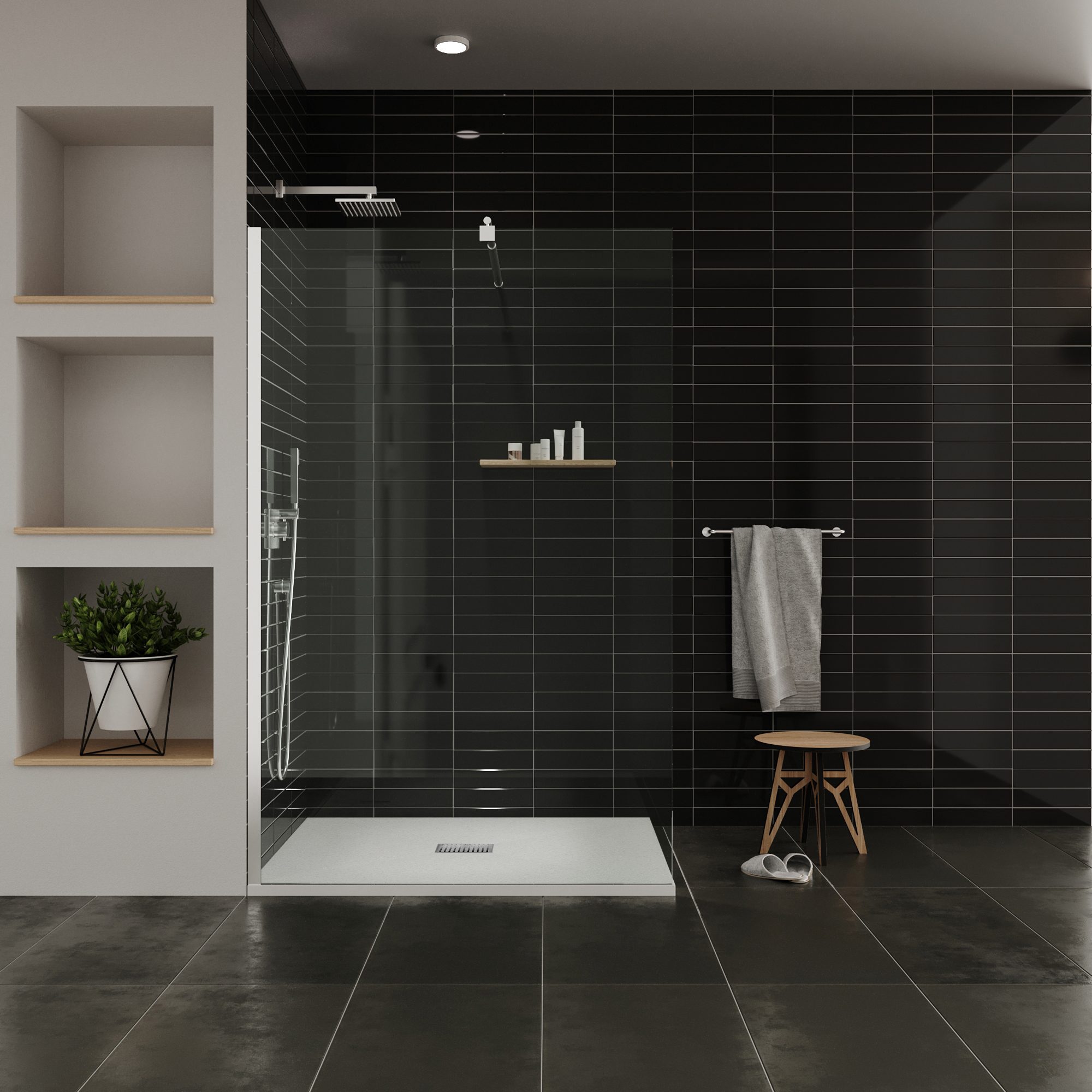 Tray – SMC Shower Boreal in Stone Look with Drain Assembly - Grey