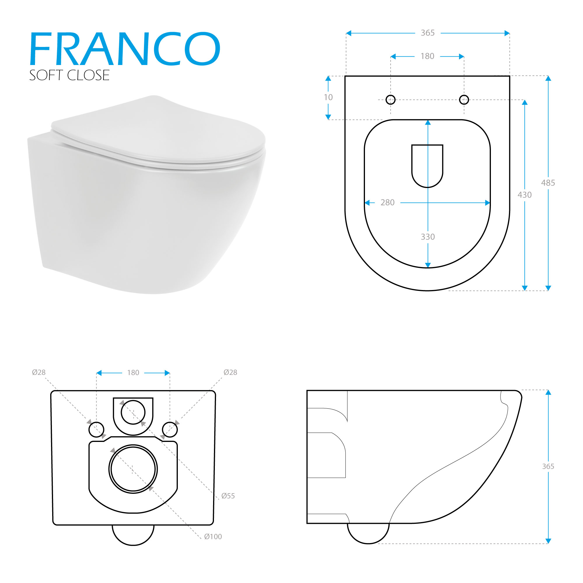 Toilette Hänge WC Spülrandlos inkl. WC Sitz mit Absenkautomatik SOFTCLOSE + abnehmbar Franco Toilette Hänge WC Spülrandlos inkl. WC Sitz mit Absenkautomatik SOFTCLOSE + abnehmbar Franco