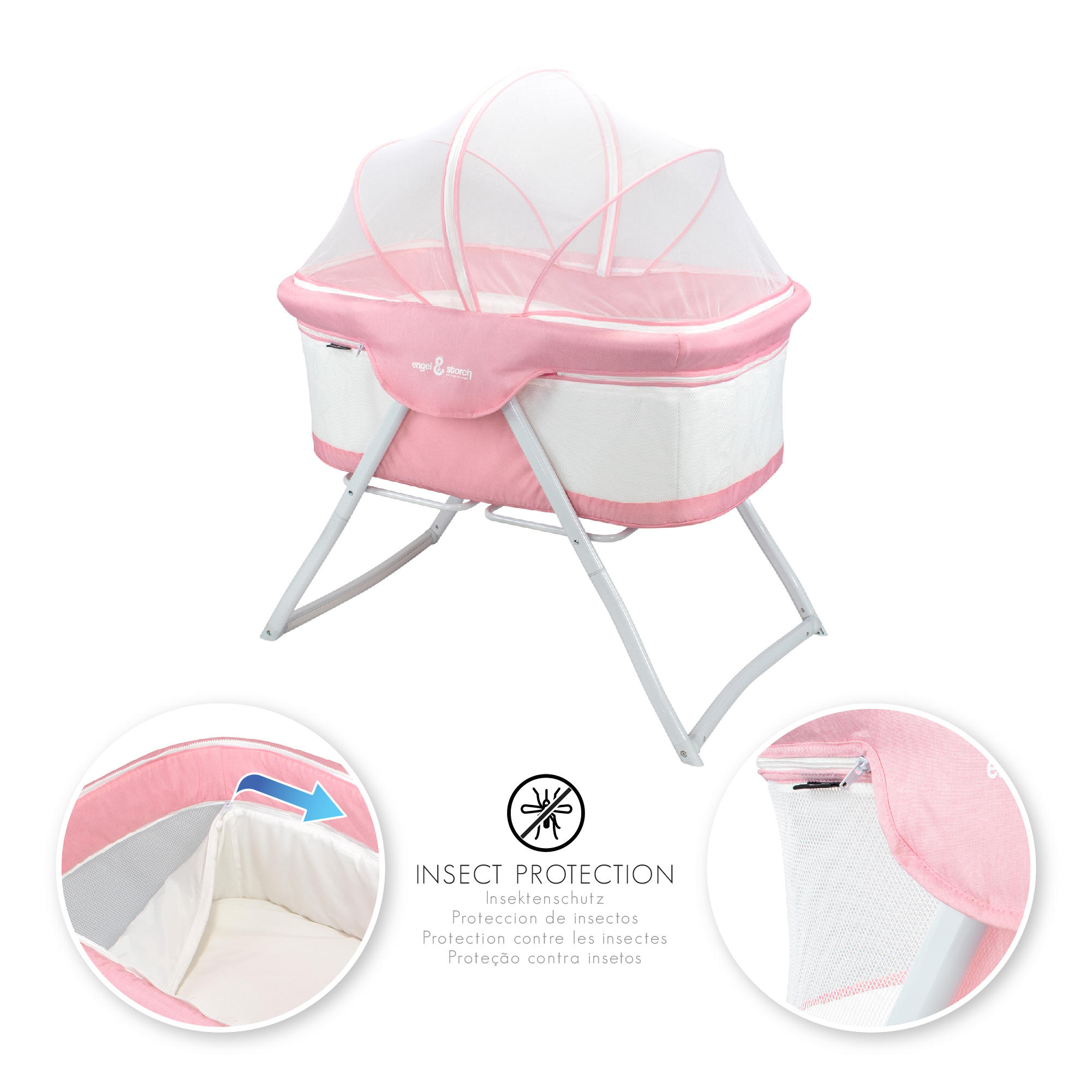 Reisebett BEBITO inkl. Moskitohaube und Tragetasche Pink