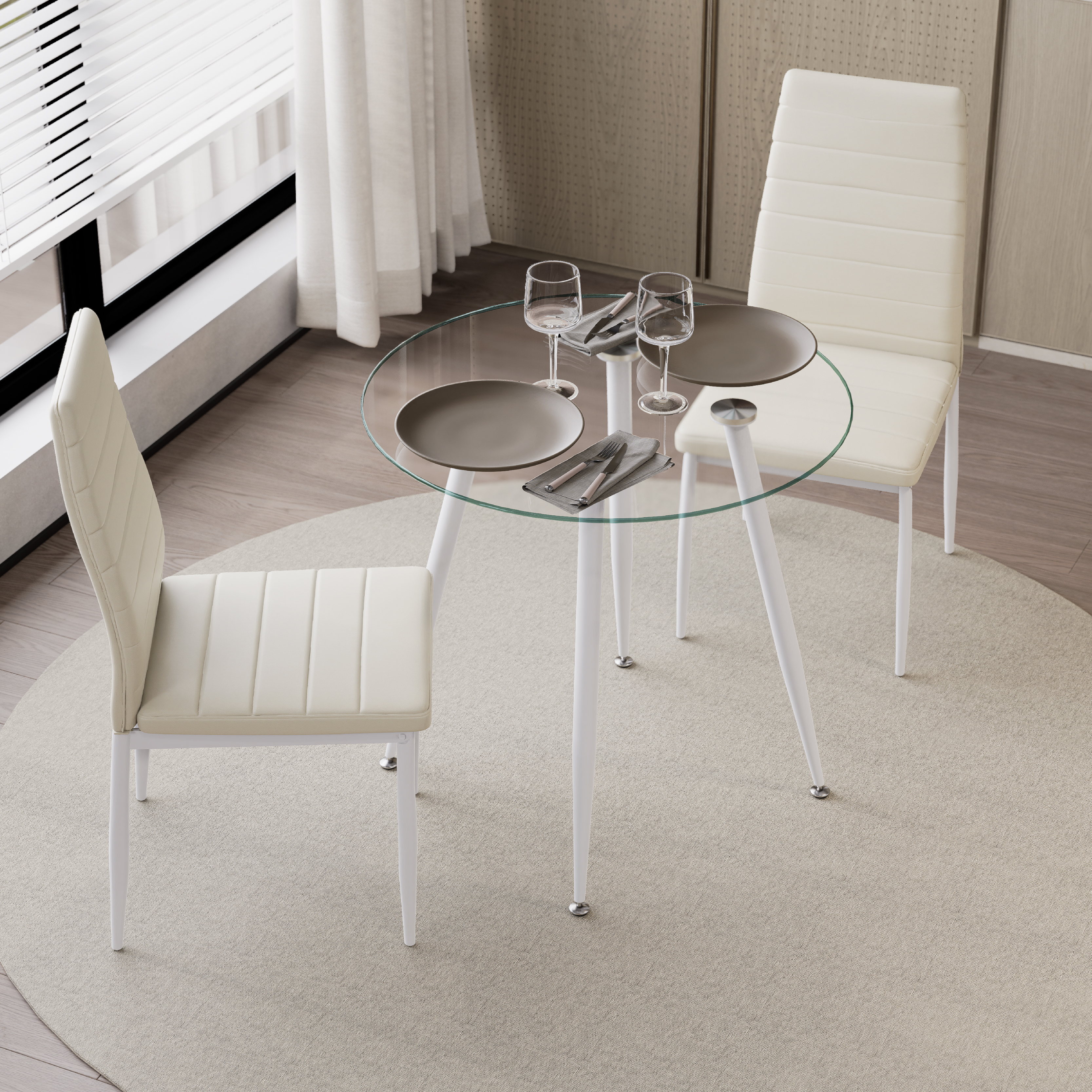 CORIN – Esszimmer-Tisch | Tischplatte: Transparentes Glas | Beine: Weiß