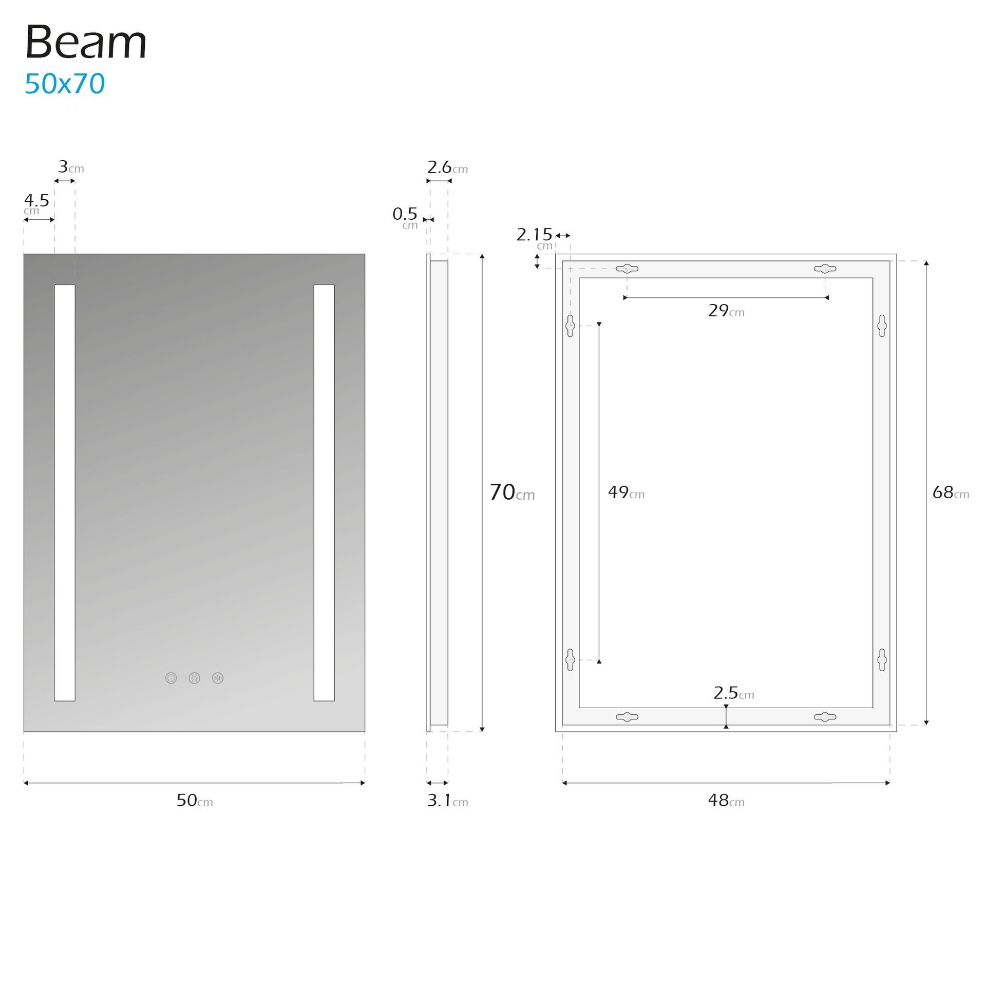 LED Badezimmer Spiegel Beam mit 2 dimmbaren Lichtstreifen, Antibeschlag-Funktion und Farbwechsel LED Bathroom Mirror Beam with 2 Dimmable Light Strips, Anti-Fog Function, and Color Change Feature