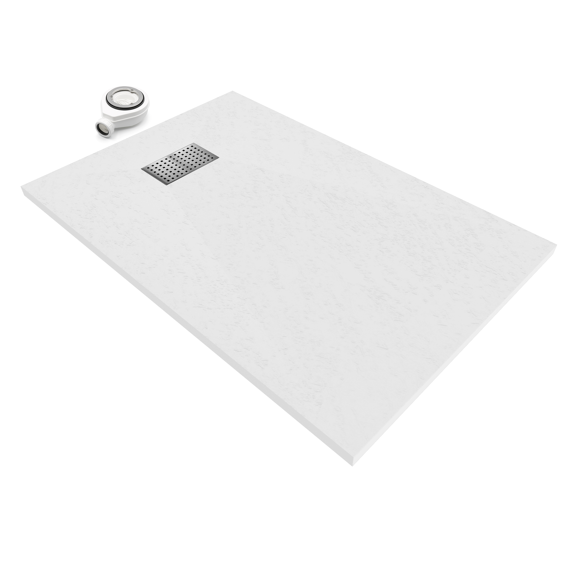 Boreal – SMC Duschwanne INOX in Stein-Optik inkl. Ablaufgarnitur und Edelstahldeckel - Weiß