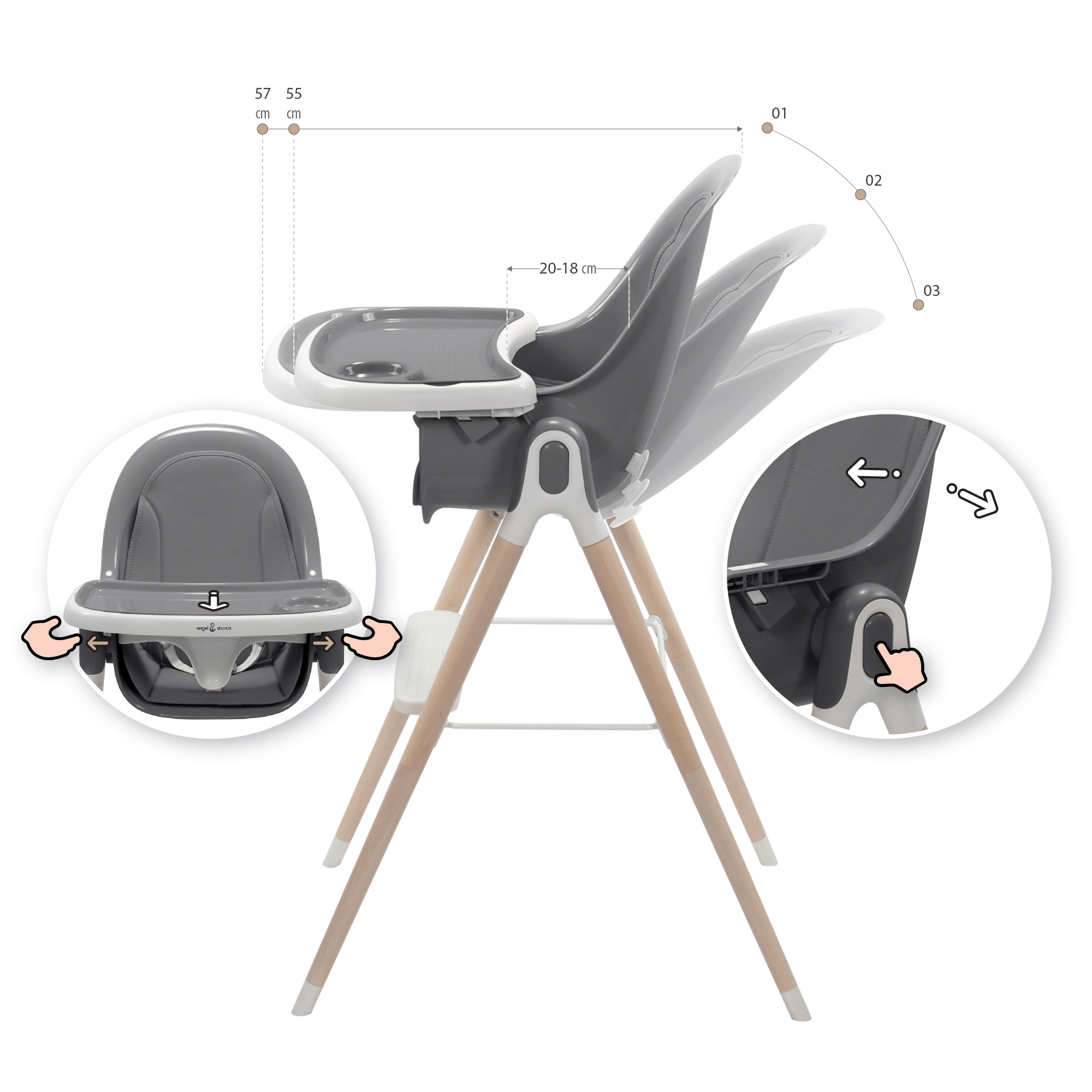Kinderhochstuhl ARTO Kinderstuhl mit Esstablett und Stuhl Dunkelgrau Kinderhochstuhl ARTO Kinderstuhl mit Esstablett und Stuhl Dunkelgrau