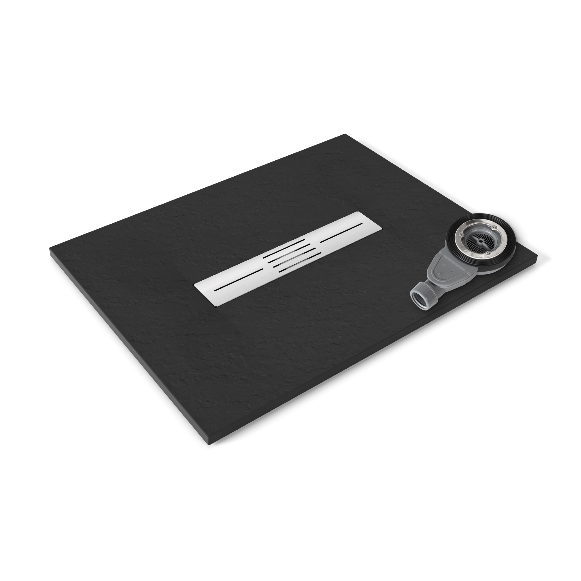 Lumia – SMC Duschwanne in Schieferoptik inkl. Ablaufgarnitur Schwarz