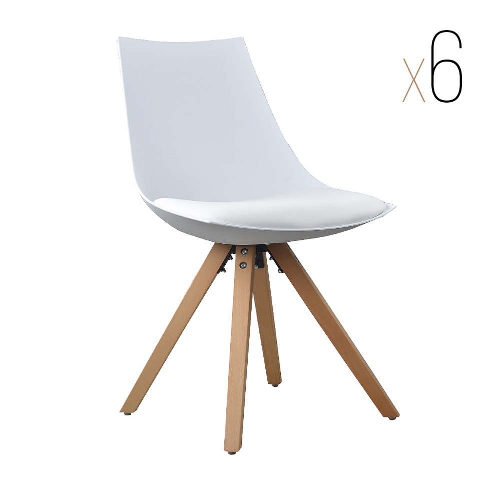 Esszimmerstuhl Gusto Weiß Küchenstuhl aus Holz mit Sitzschale + Sitzkissen aus Kunstleder 6 Stück Esszimmerstuhl Gusto Weiß Küchenstuhl aus Holz mit Sitzschale + Sitzkissen aus Kunstleder 6 Stück