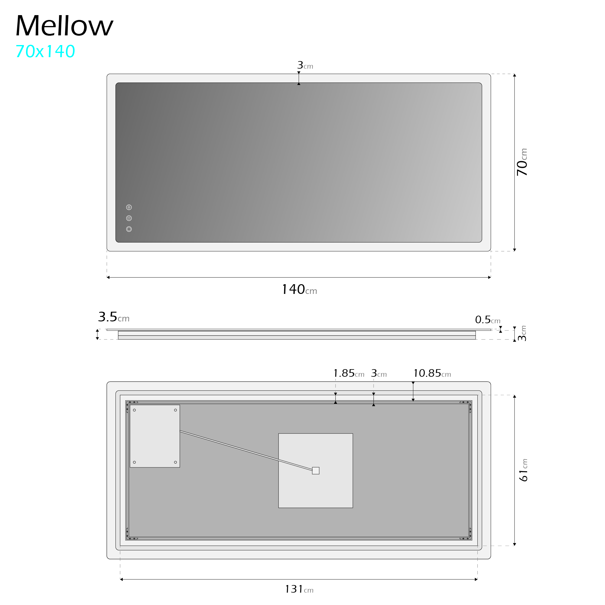 LED Badspiegel Mellow Badezimmerspiegel mit dimmbarer Beleuchtung, Farbwechsel und Antibeschlag-Funktion IP44 70 x 140 cm IP44 – LED Badspiegel Mellow Badezimmerspiegel mit dimmbarer Beleuchtung, Farbwechsel und Antibeschlag-Funktion