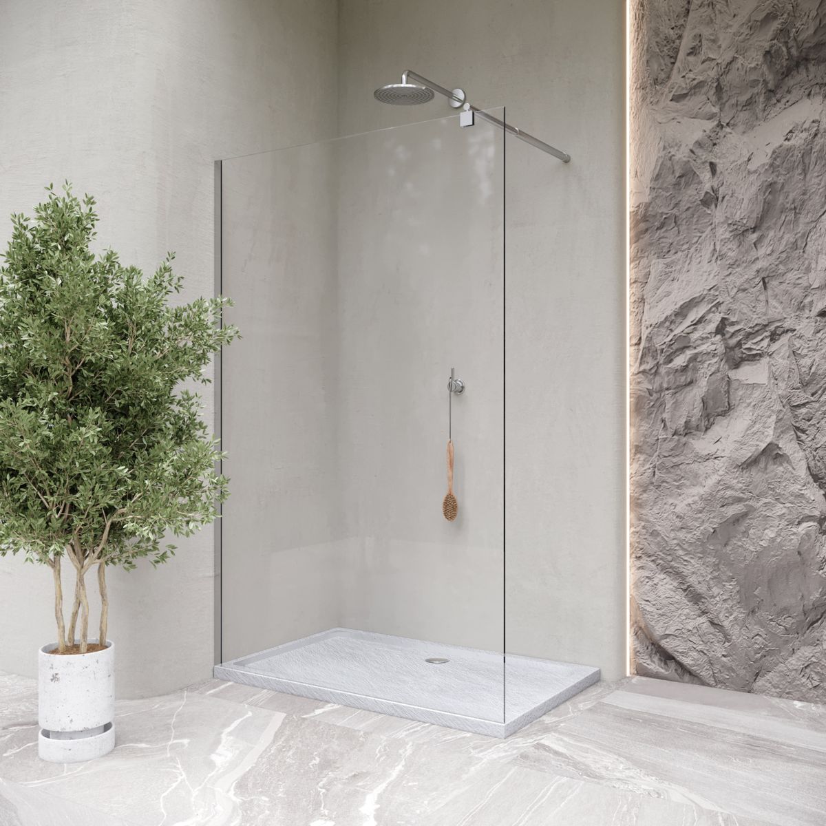 Shower Tray Shimmer STONE made of sanitary acrylic including drainage set - White Shower Tray Shimmer STONE made of sanitary acrylic including drainage set - White