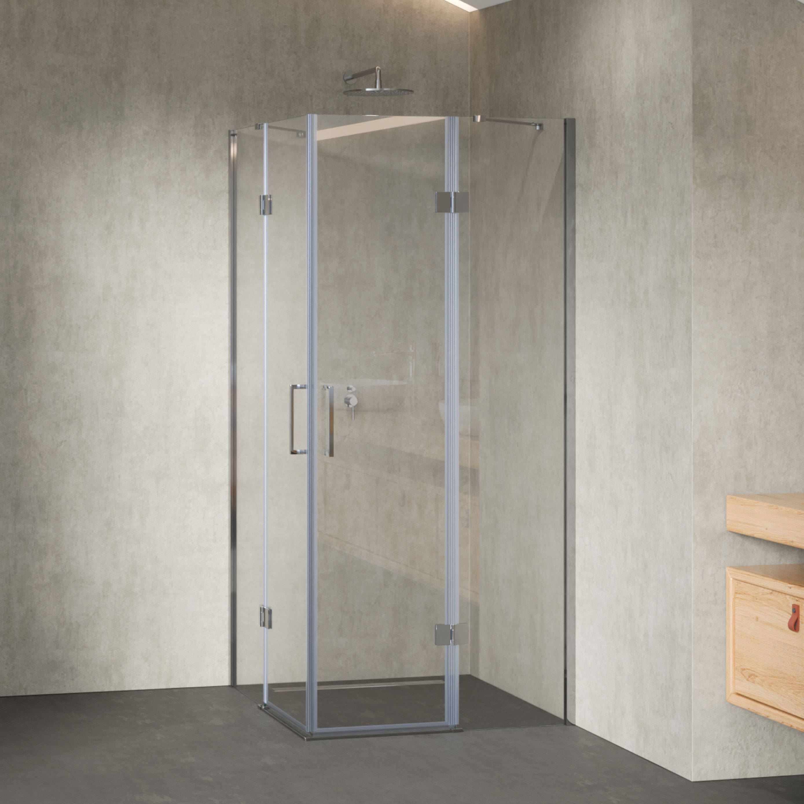 Corner Entry Celine with Folding Doors Made of ESG Safety Glass Corner Entry Celine with Folding Doors Made of ESG Safety Glass