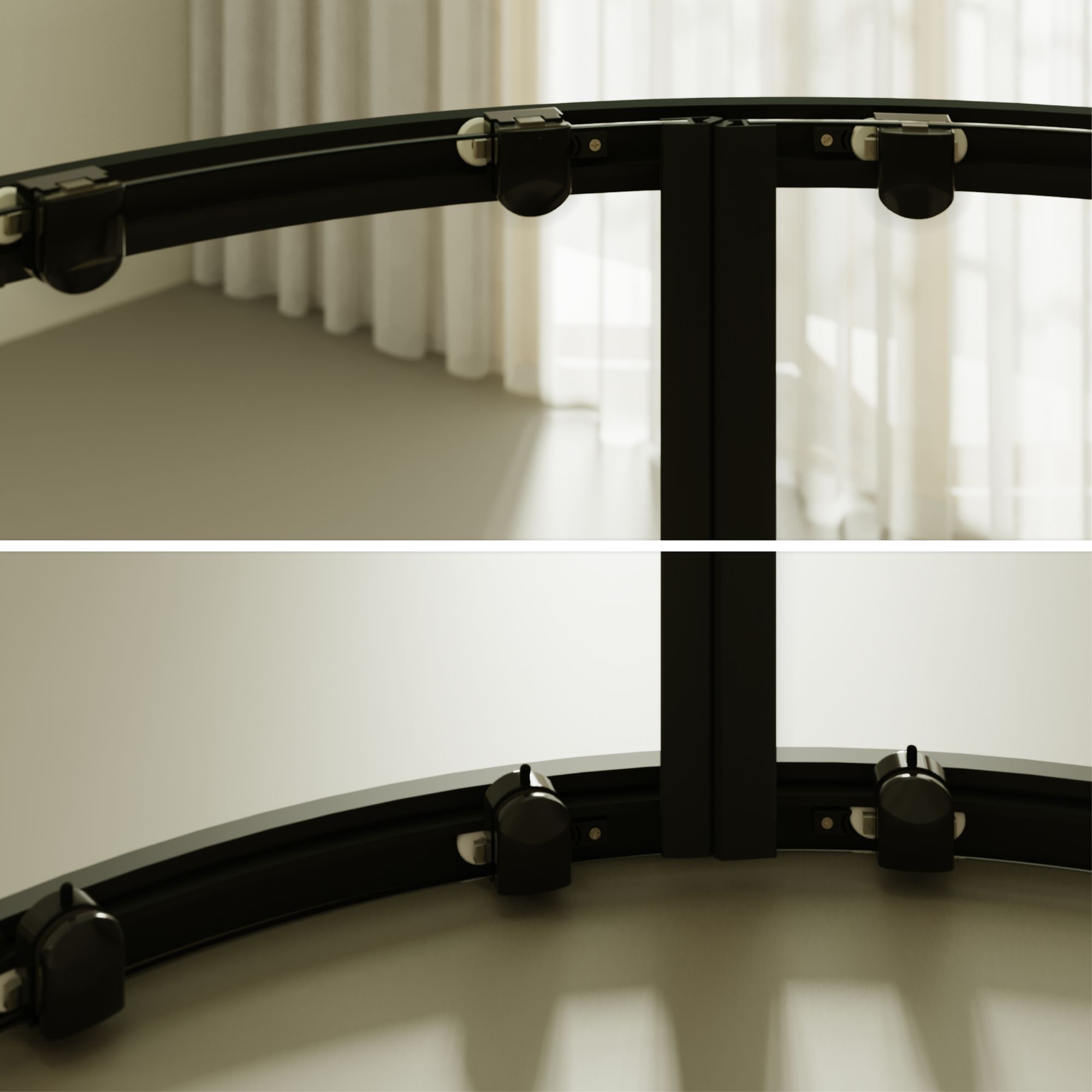 Viertelkreisdusche Ella mit Schiebetüren und schwarzen Profilen aus ESG Sicherheitsglas