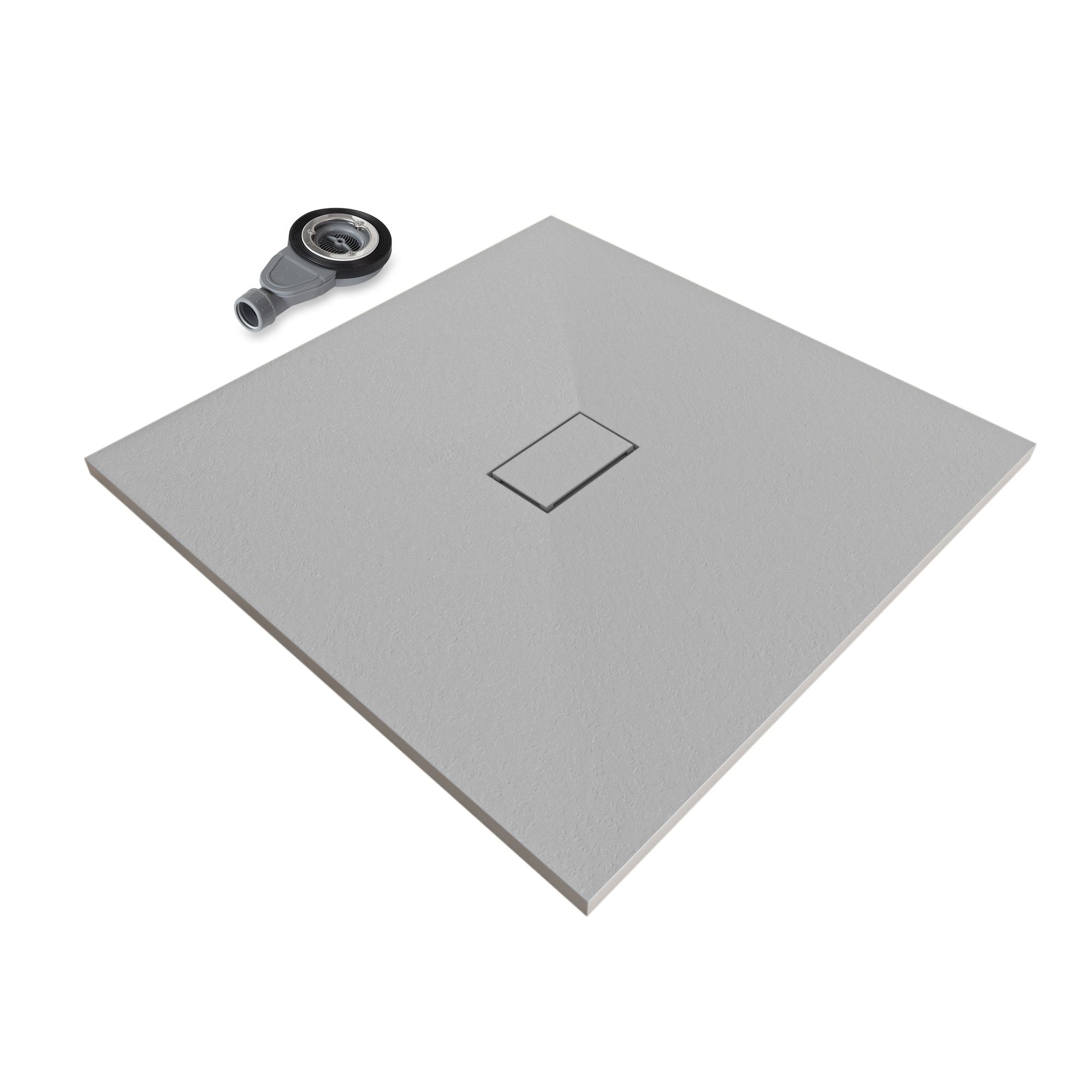 Tray – SMC Shower Boreal in Stone Look with Drain Assembly - Grey