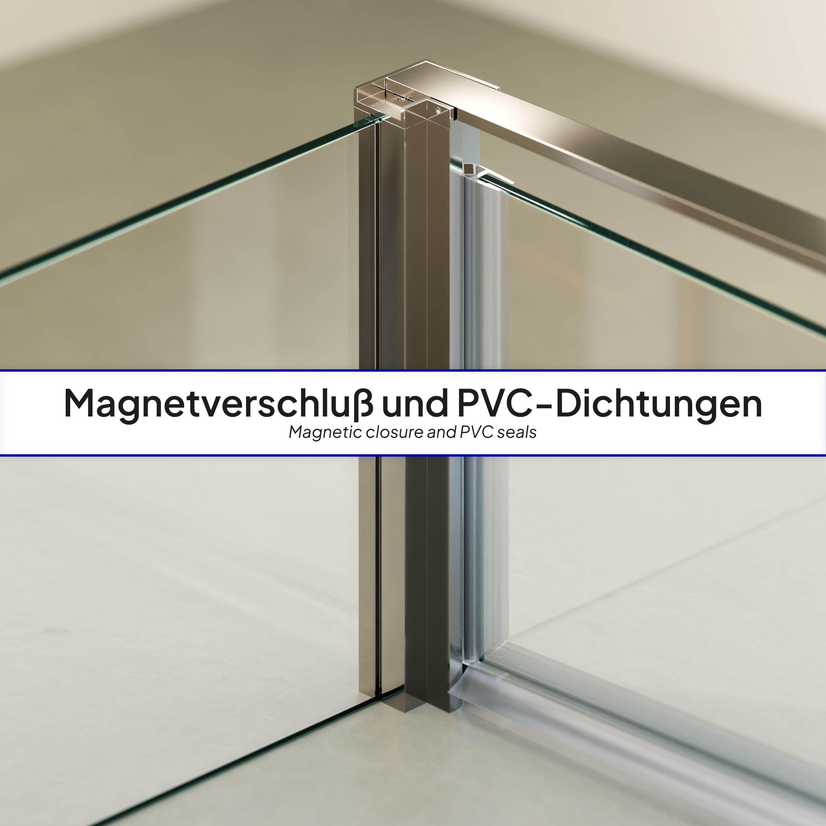 Front-entry Nicole with folding door made of 8 mm tempered safety glass. Nicole – Fronteinstieg mit Klapptür aus 8 mm ESG Sicherheitsglas