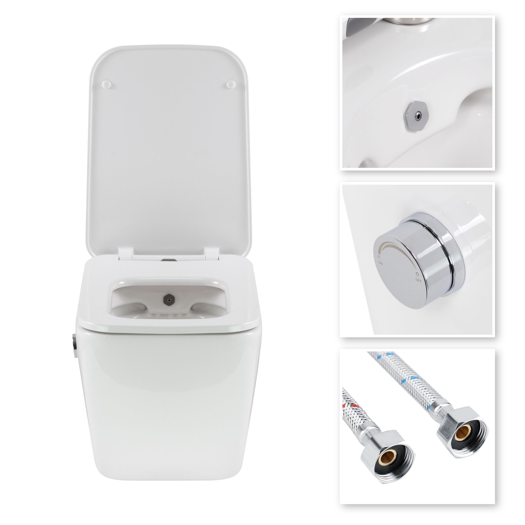 Dusch-WC Cube Fresh mit Bidetfunktion, spülrandloses Wand-WC in Weiß