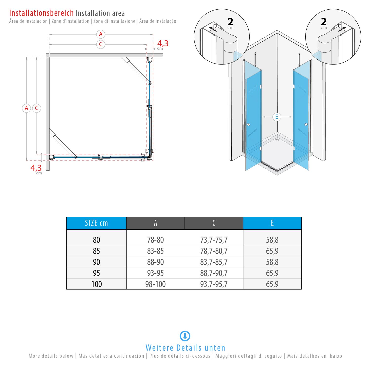Eckeinstieg Maria mit Klapptüren aus 8 mm ESG Sicherheitsglas Eckeinstieg Maria mit Klapptüren aus 8 mm ESG Sicherheitsglas