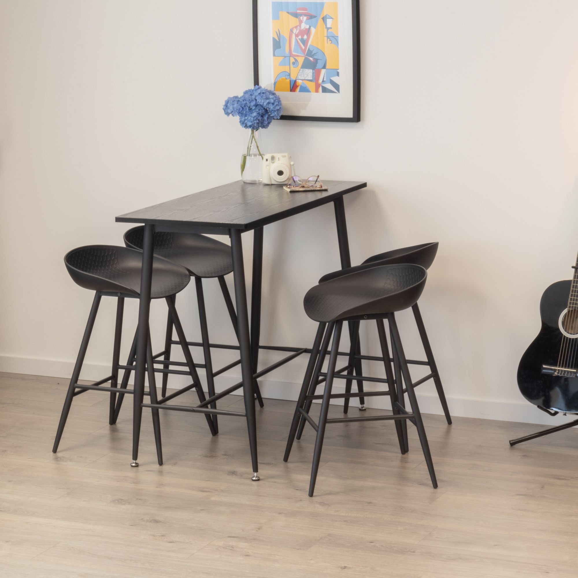 Set Tisch Edward + 4 Stühle Pollok Schwarz