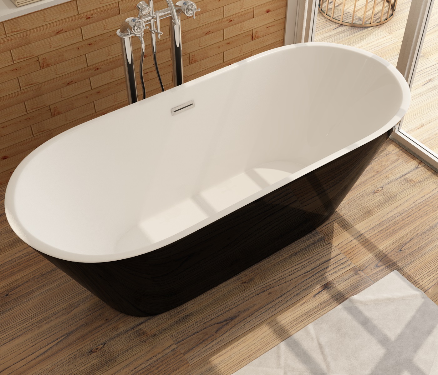 Schwarz-weiße Badewanne aus Sanitäracryl Lugano - 3 GRÖßEN