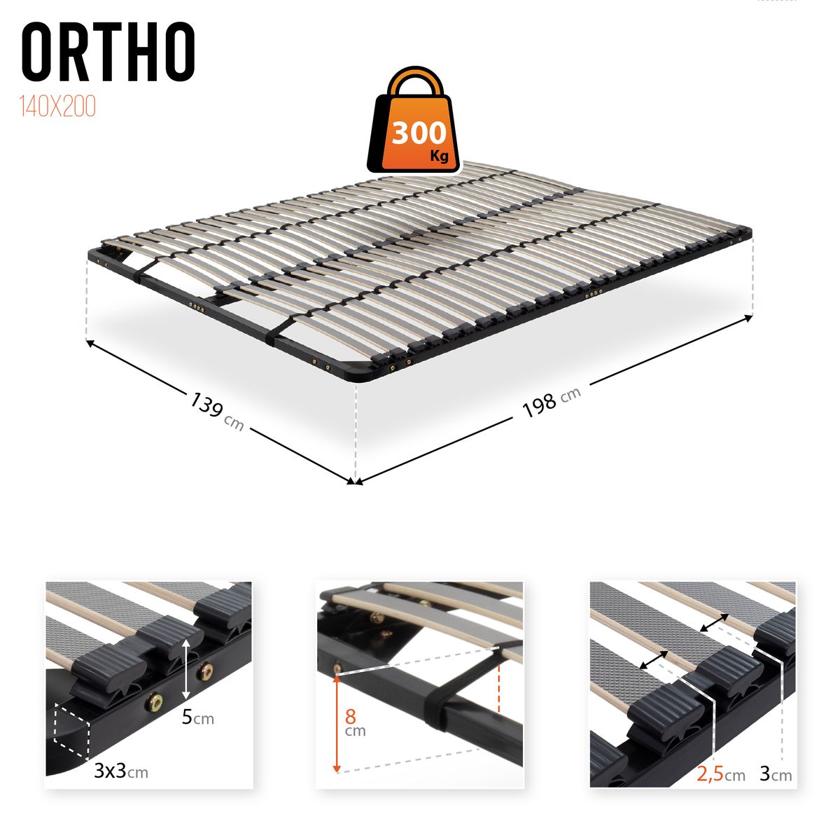 Lattenrost ORTHO mit stabilem Metallrahmen - für alle Matratzen geeignet Lattenrost ORTHO mit stabilem Metallrahmen - für alle Matratzen geeignet