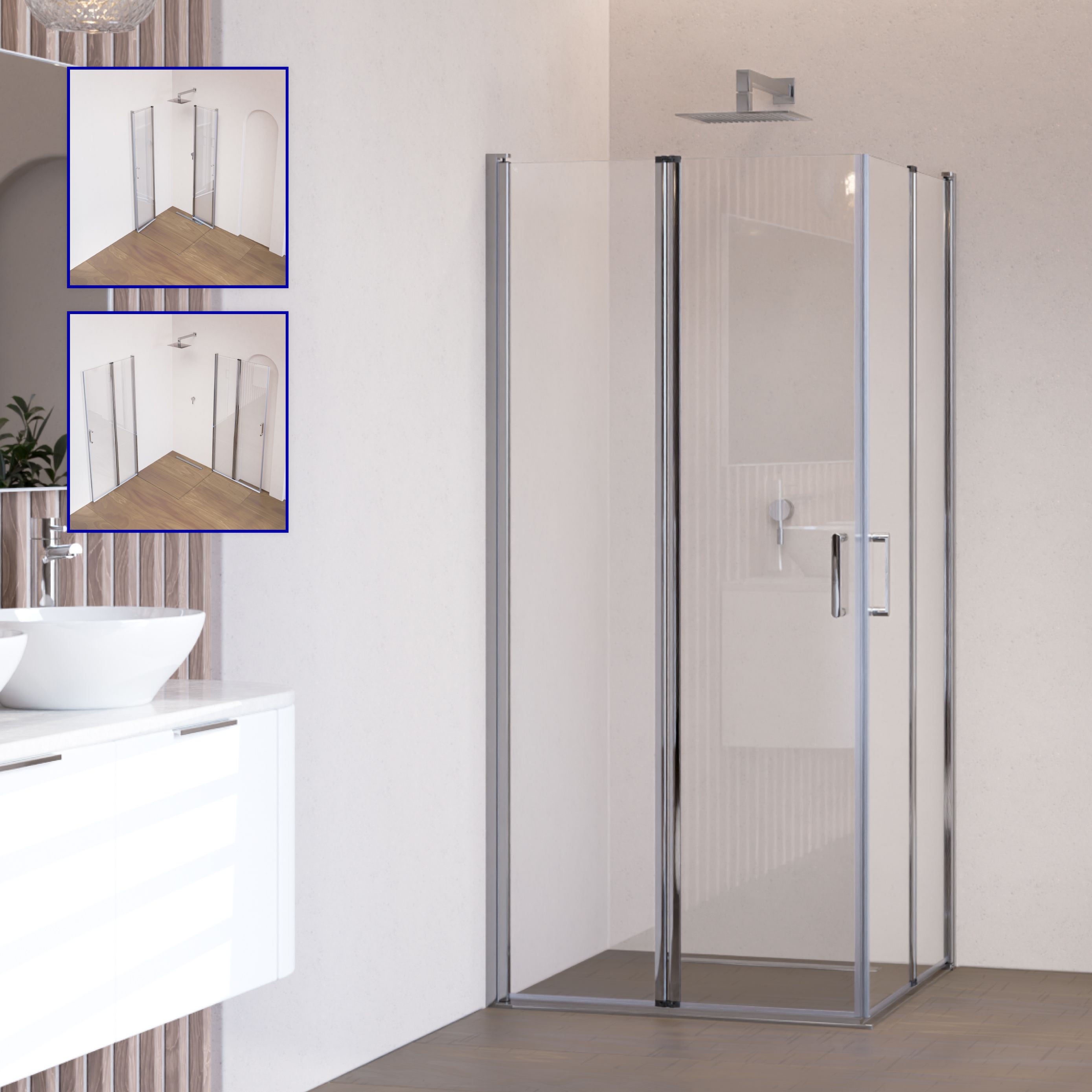 Corner Entry Alina with Folding Doors made of Tempered Safety Glass Corner Entry Alina with Folding Doors made of Tempered Safety Glass