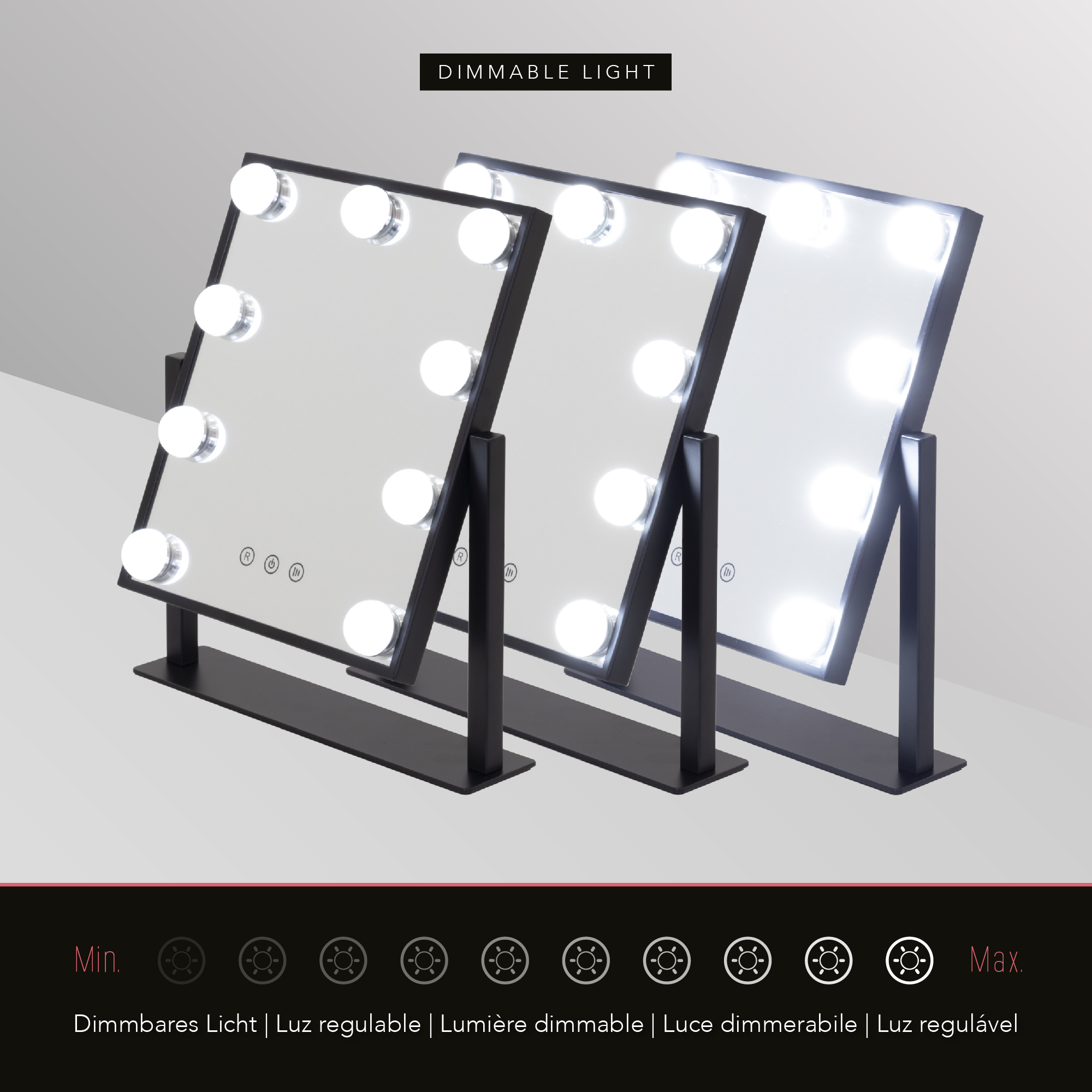 Schminkspiegel Bulb TINY mit 9 dimmbaren LED-Lampen Schwarz TINY – Schminkspiegel Bulb mit 9 dimmbaren LED-Lampen Schwarz