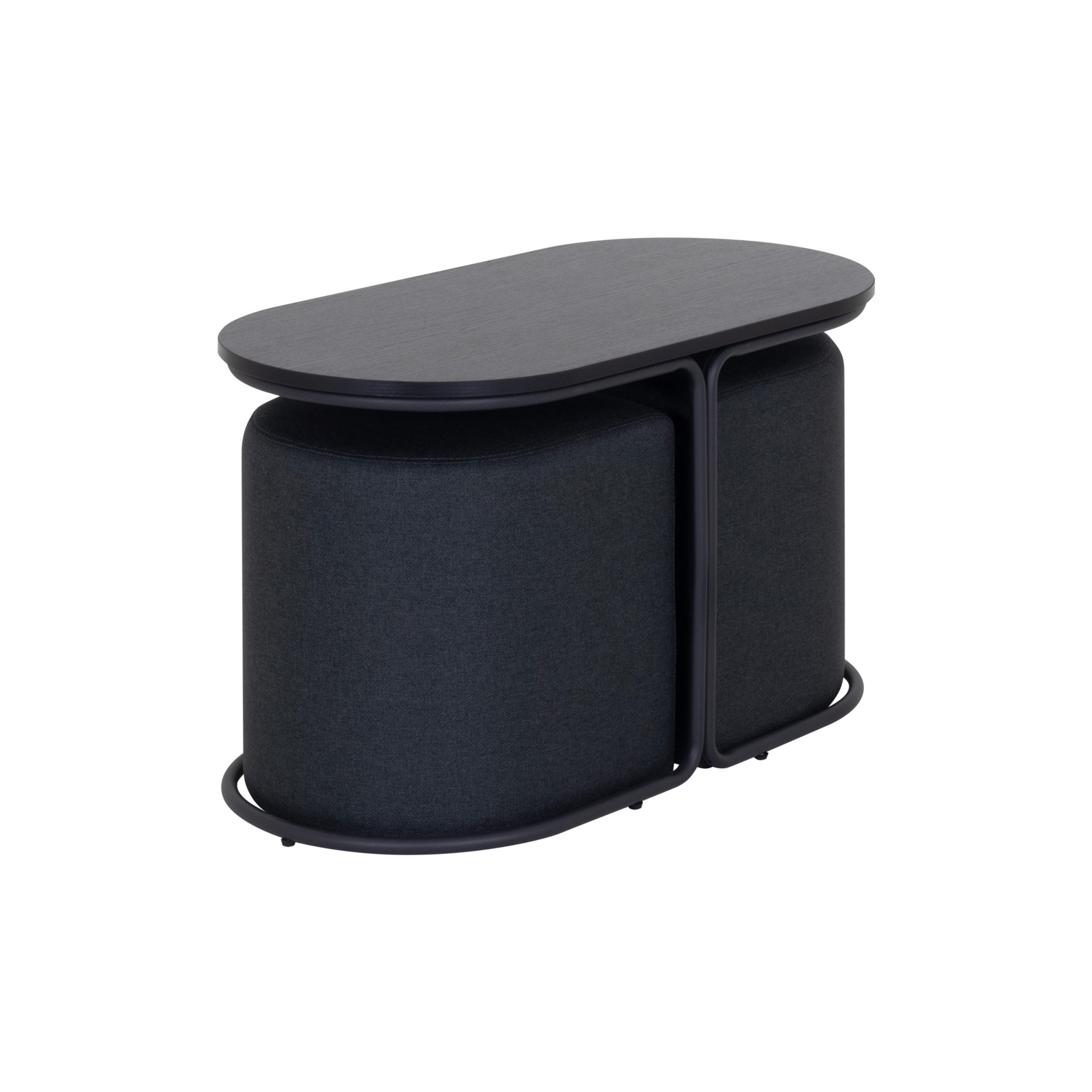 Couchtisch DUNCAN mit 2 Sitzmodulen | Tischplatte in schwarzer Holzoptik und Metallgestell Couchtisch DUNCAN mit 2 Sitzmodulen | Tischplatte in schwarzer Holzoptik und Metallgestell