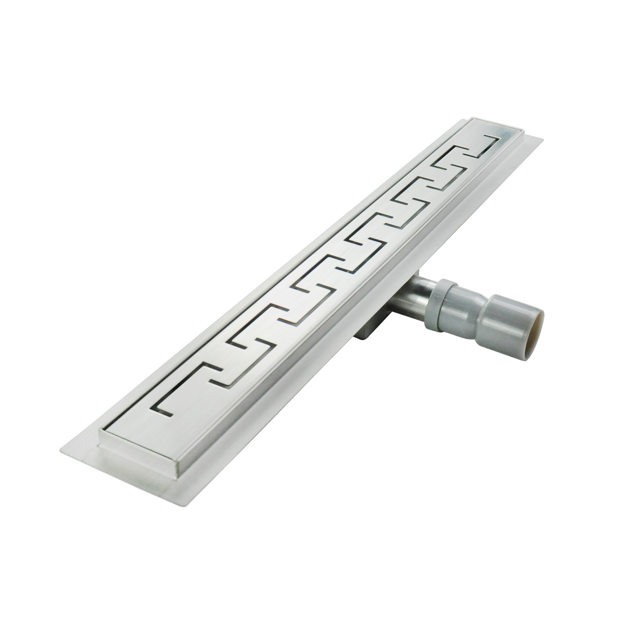 Duschrinne R4 aus Edelstahl für flache Installation mit griechischem Muster Duschrinne R4 aus Edelstahl für flache Installation mit griechischem Muster