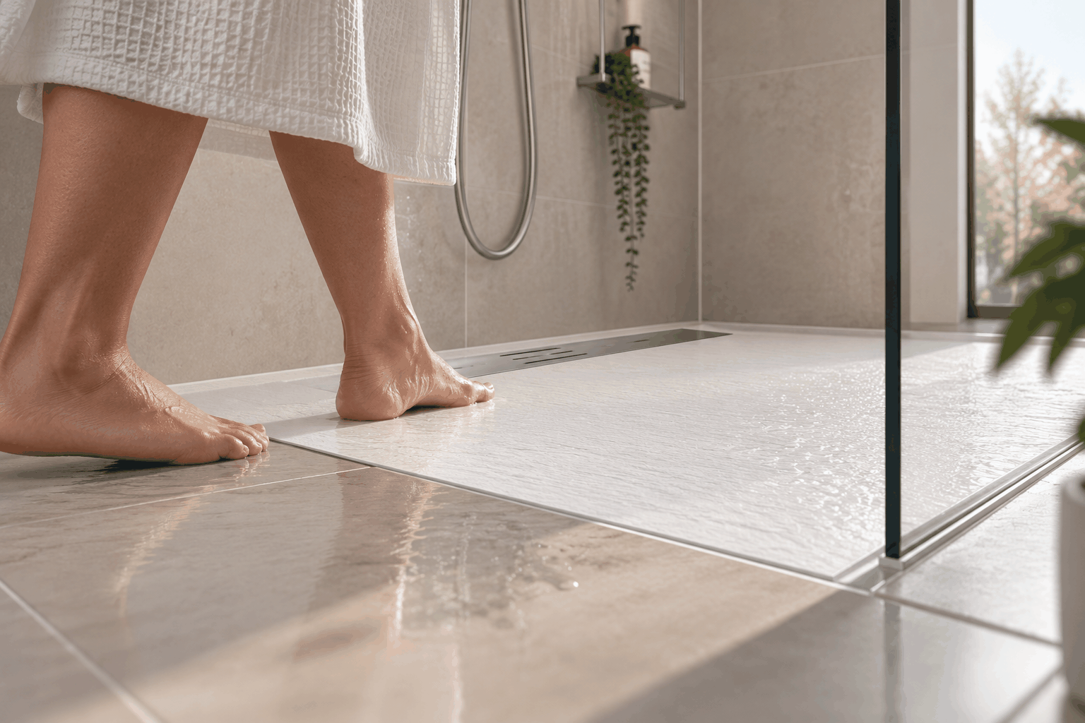 Barrierearmes Badezimmer mit großzügiger Walk-In-Dusche