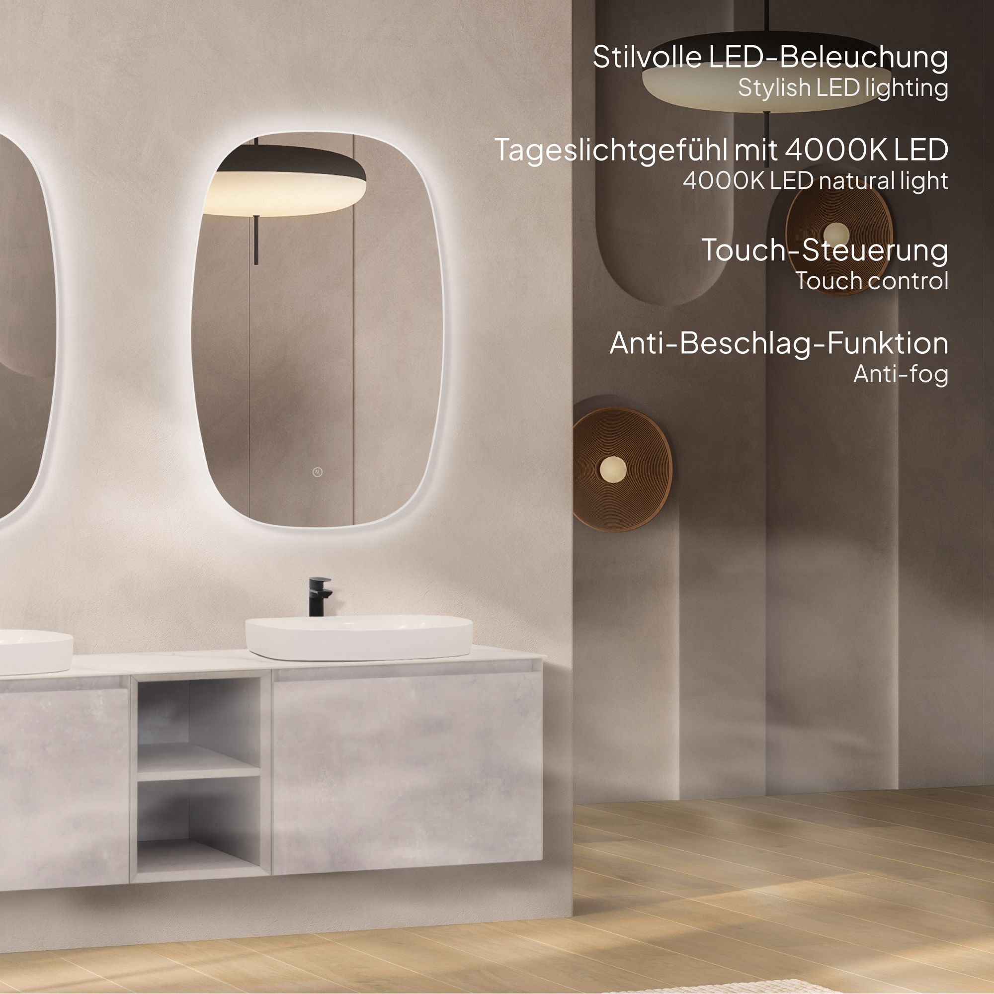 Badmöbelset Indra – Betonoptik, Calacatta-Porzellanplatte, Doppelwaschplätze & LED-Spiegel Badmöbelset Indra – Betonoptik, Calacatta-Porzellanplatte, Doppelwaschplätze & LED-Spiegel