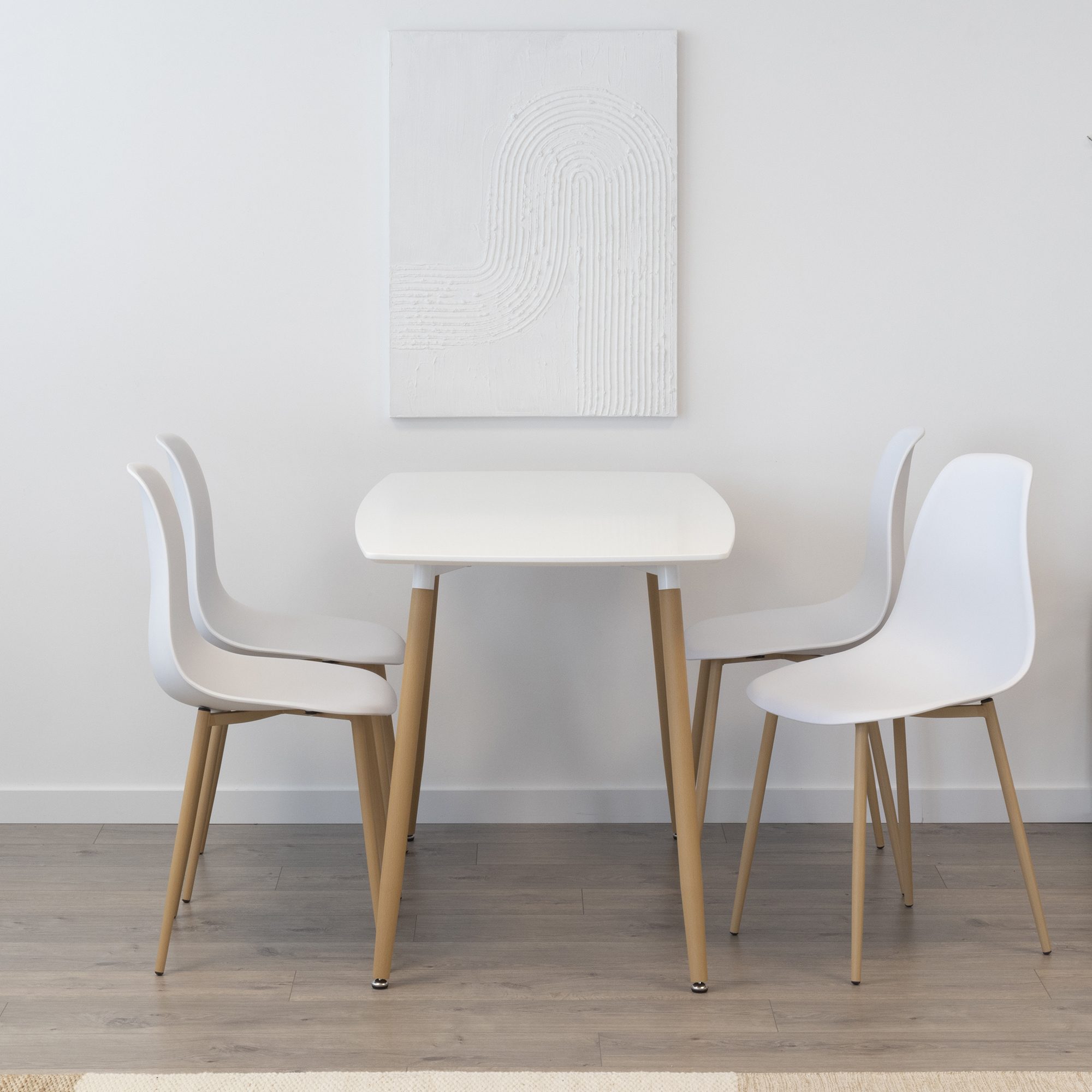 Set Tisch Felicia + 4 Stühle Hemans Weiß Set Tisch Felicia + 4 Stühle Hemans Weiß