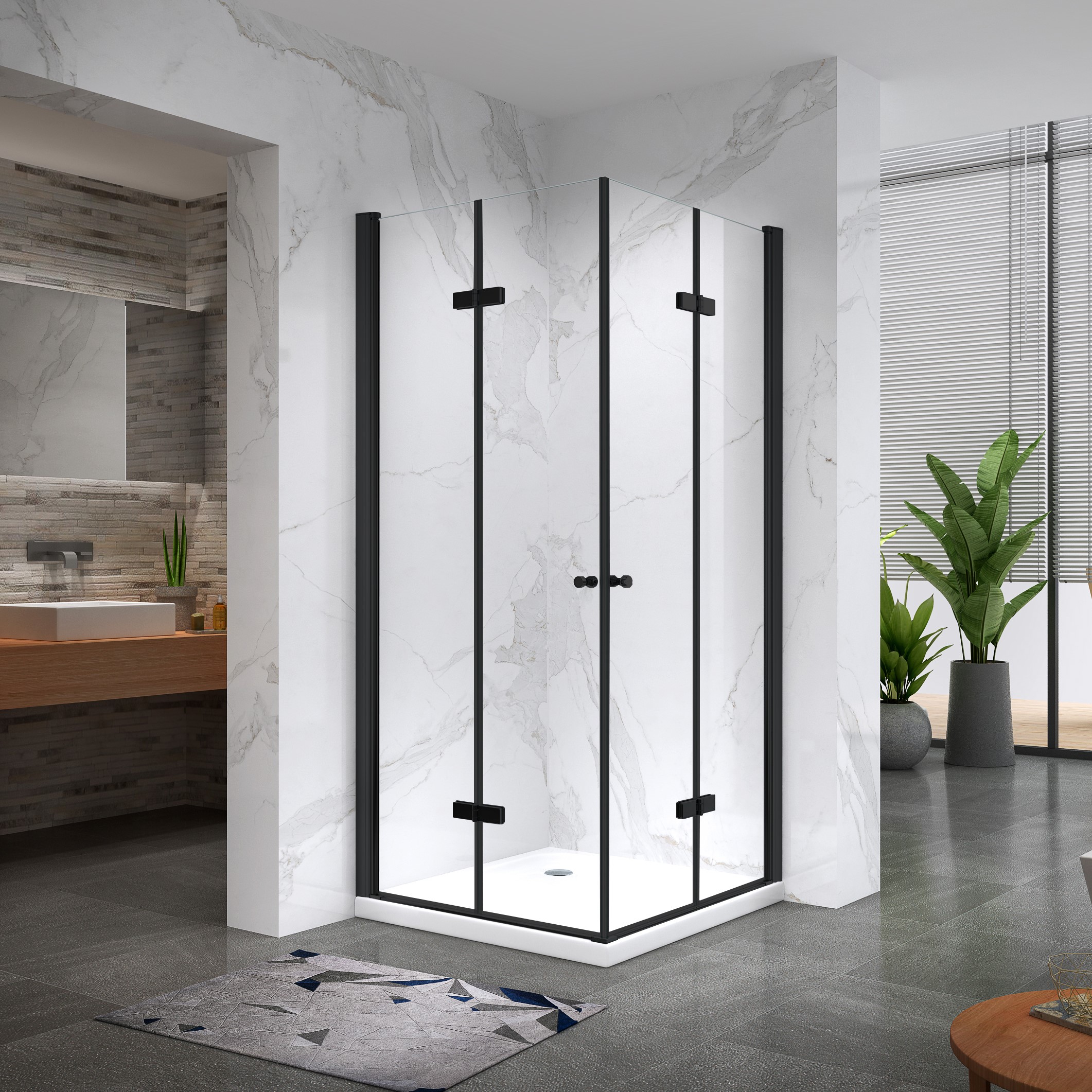 Eckeinstieg Emma BLACK mit Falttüren aus ESG Sicherheitsglas 70x75 cm-180 cm Eckeinstieg Emma BLACK mit Falttüren aus ESG Sicherheitsglas 70x75 cm-180 cm