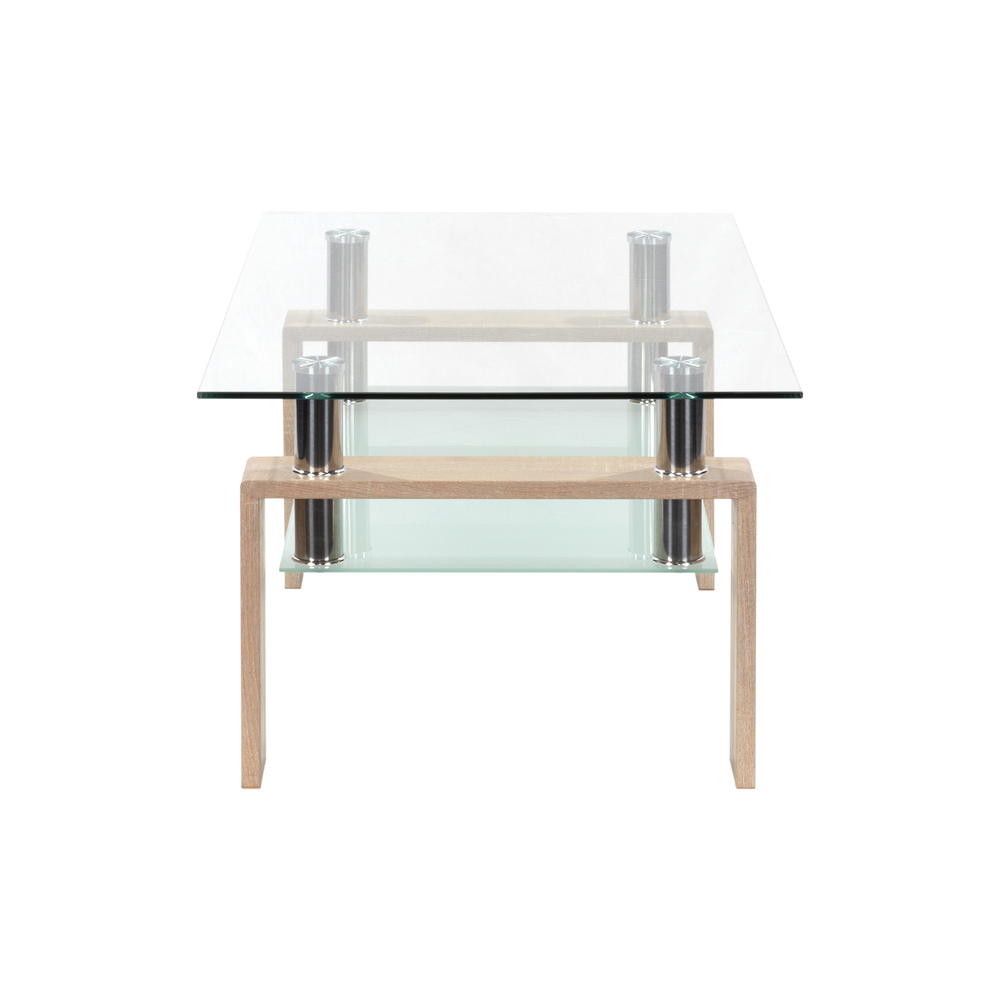 Couchtisch PORTER aus Glas/Metall mit Holz in Eichfarbe Couchtisch PORTER aus Glas/Metall mit Holz in Eichfarbe