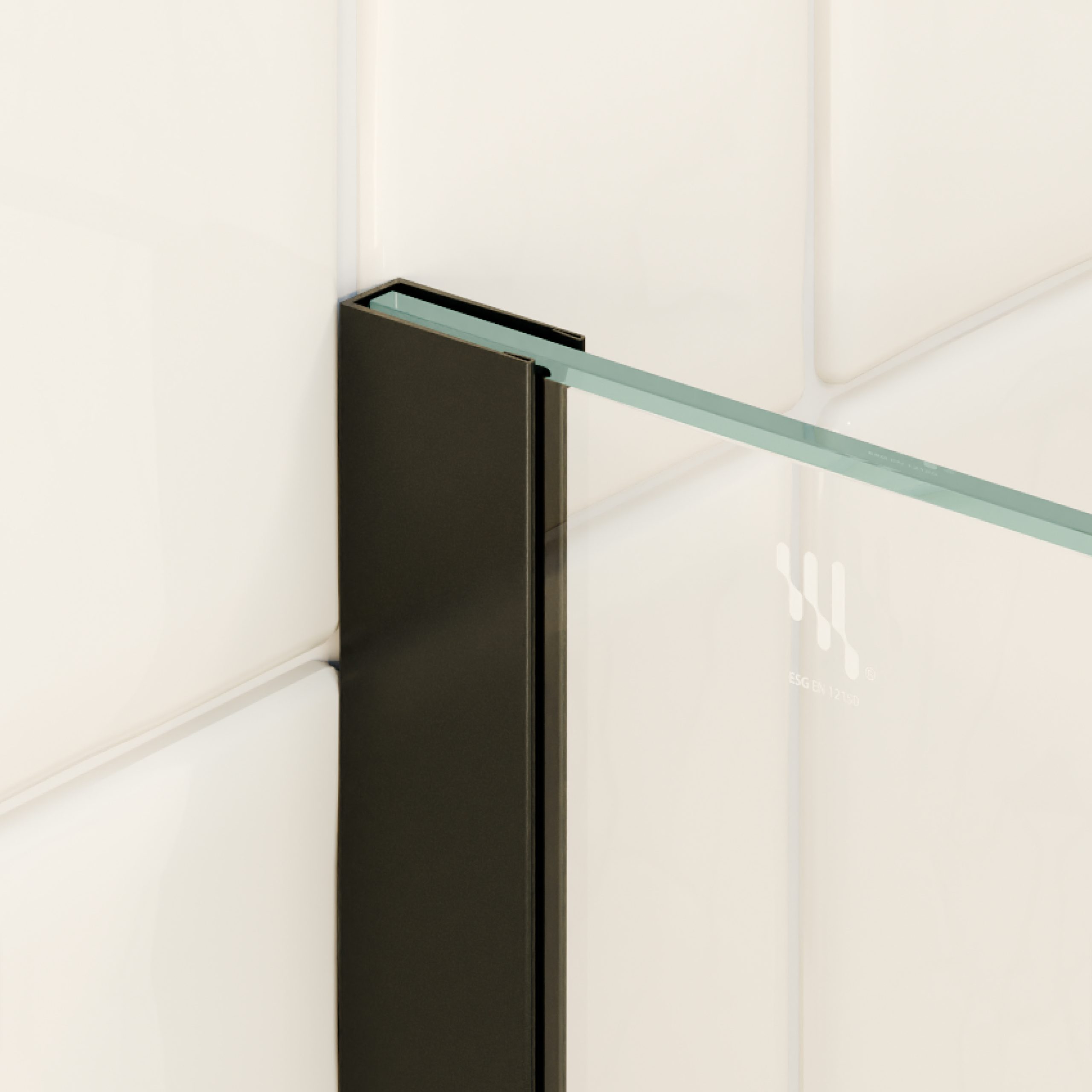 FIONA – Walk In Dusche BLACK aus 10 mm teilsatiniertem ESG Sicherheitsglas