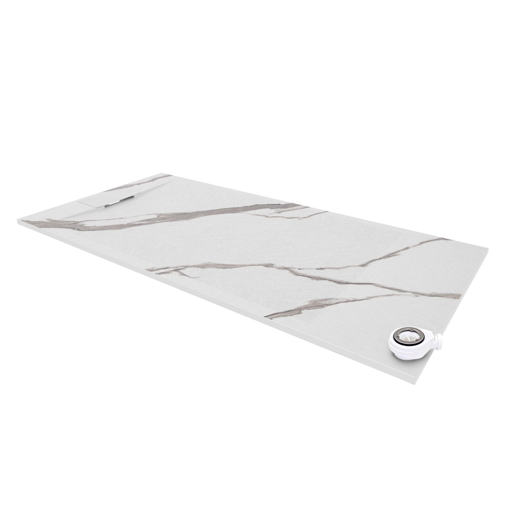SMC Shower Tray Polar in Marble Look with Drain Assembly - White SMC Shower Tray Polar in Marble Look with Drain Assembly - White