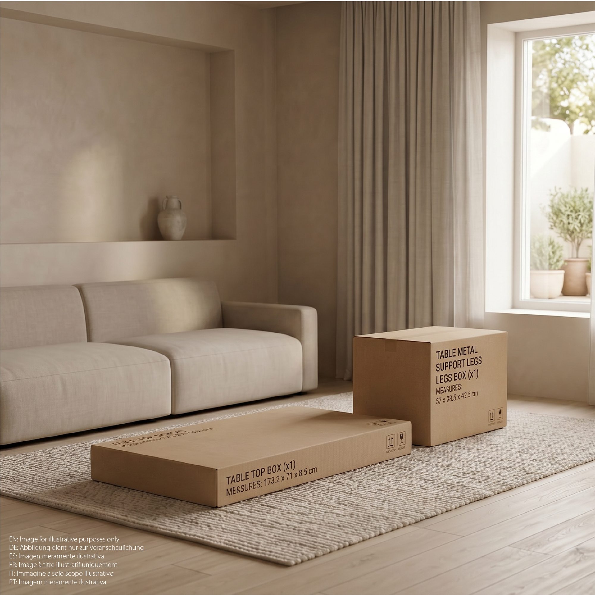 Quarles – Moderner Couchtisch mit Keramikplatte in heller Steinoptik