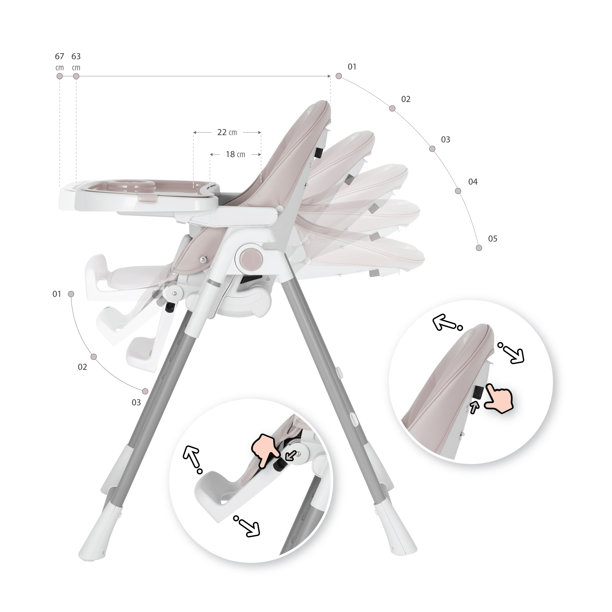 08.2 Kinderhochstuhl TANELI Babystuhl Verstellbar Klappbar inkl. Spielebogen