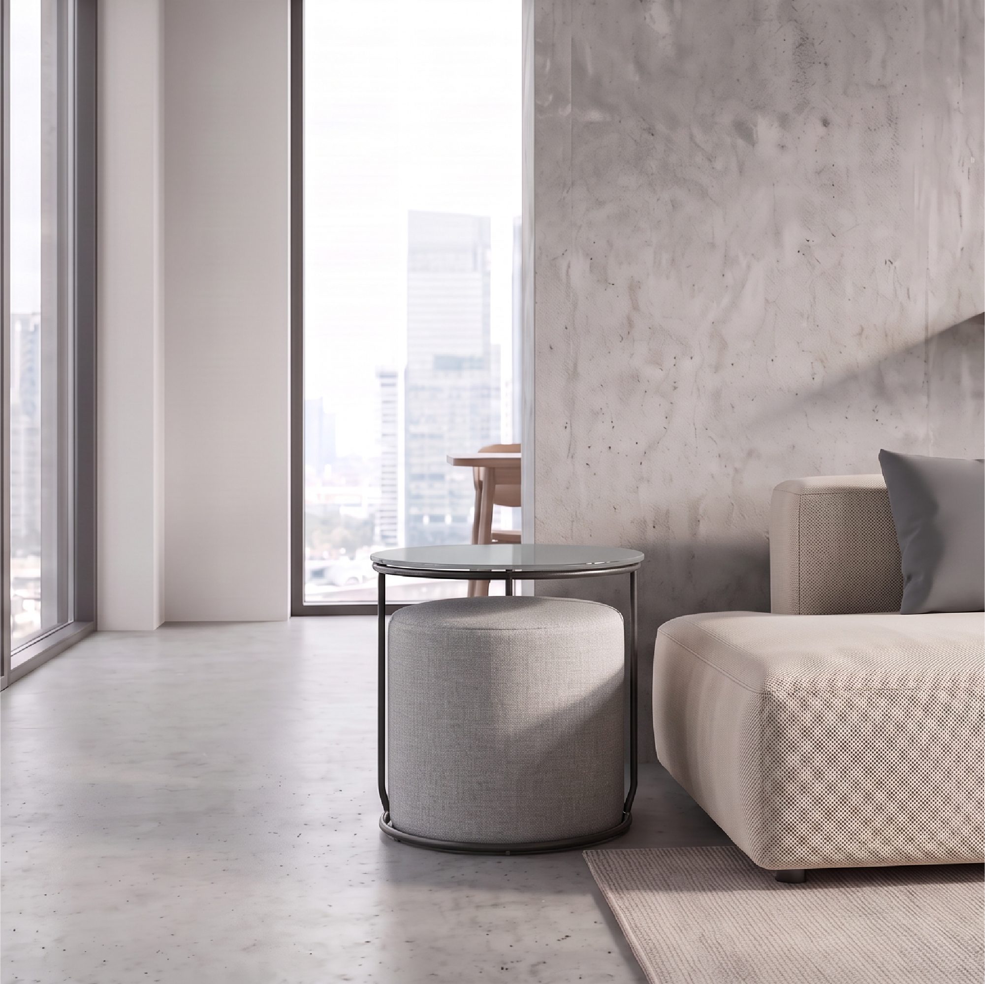 Side Table with Stool JASPER - Round Coffee Table 40x40 cm Black-Grey N7