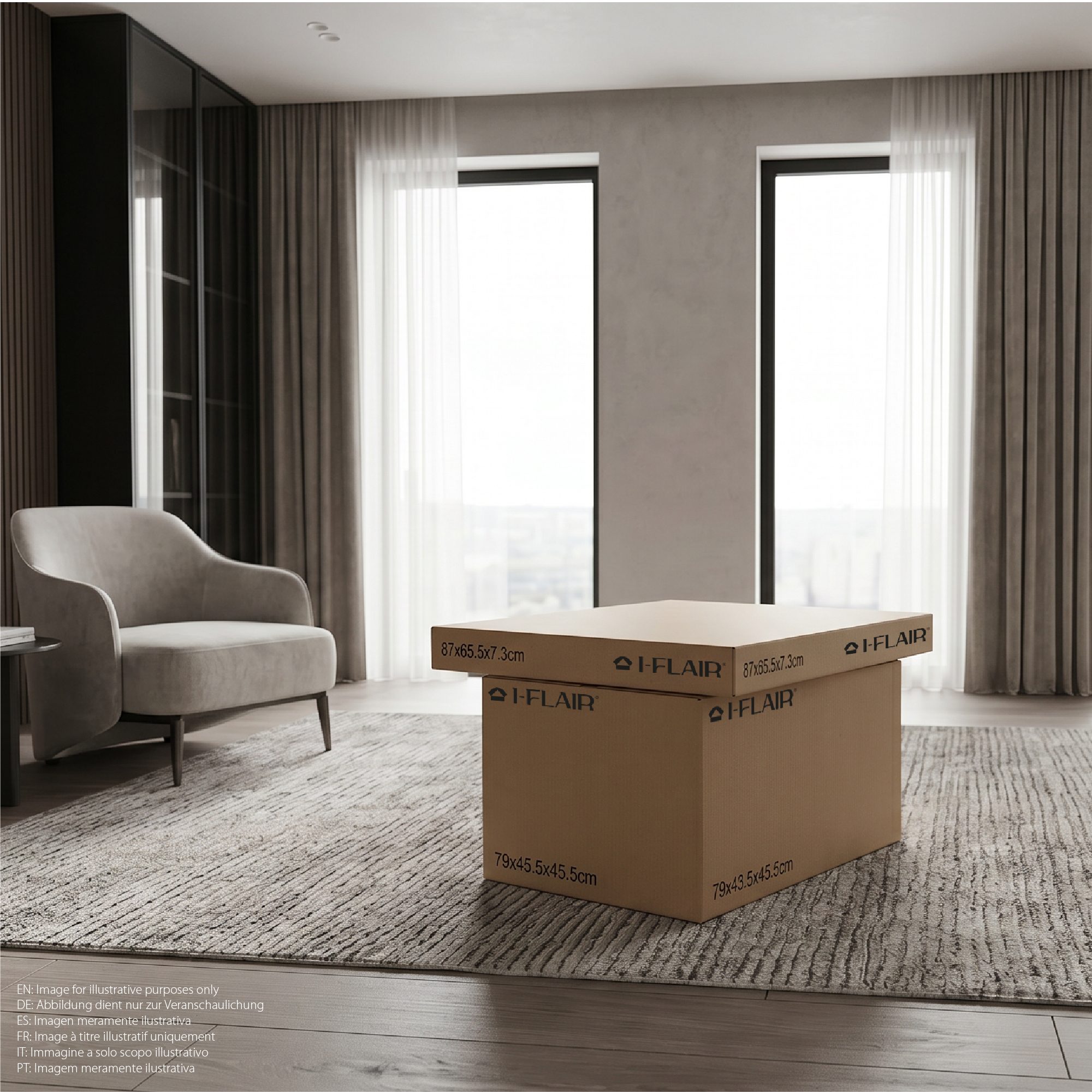 Meera – Couchtisch in Marmoroptik mit 2 Hockern in Grau