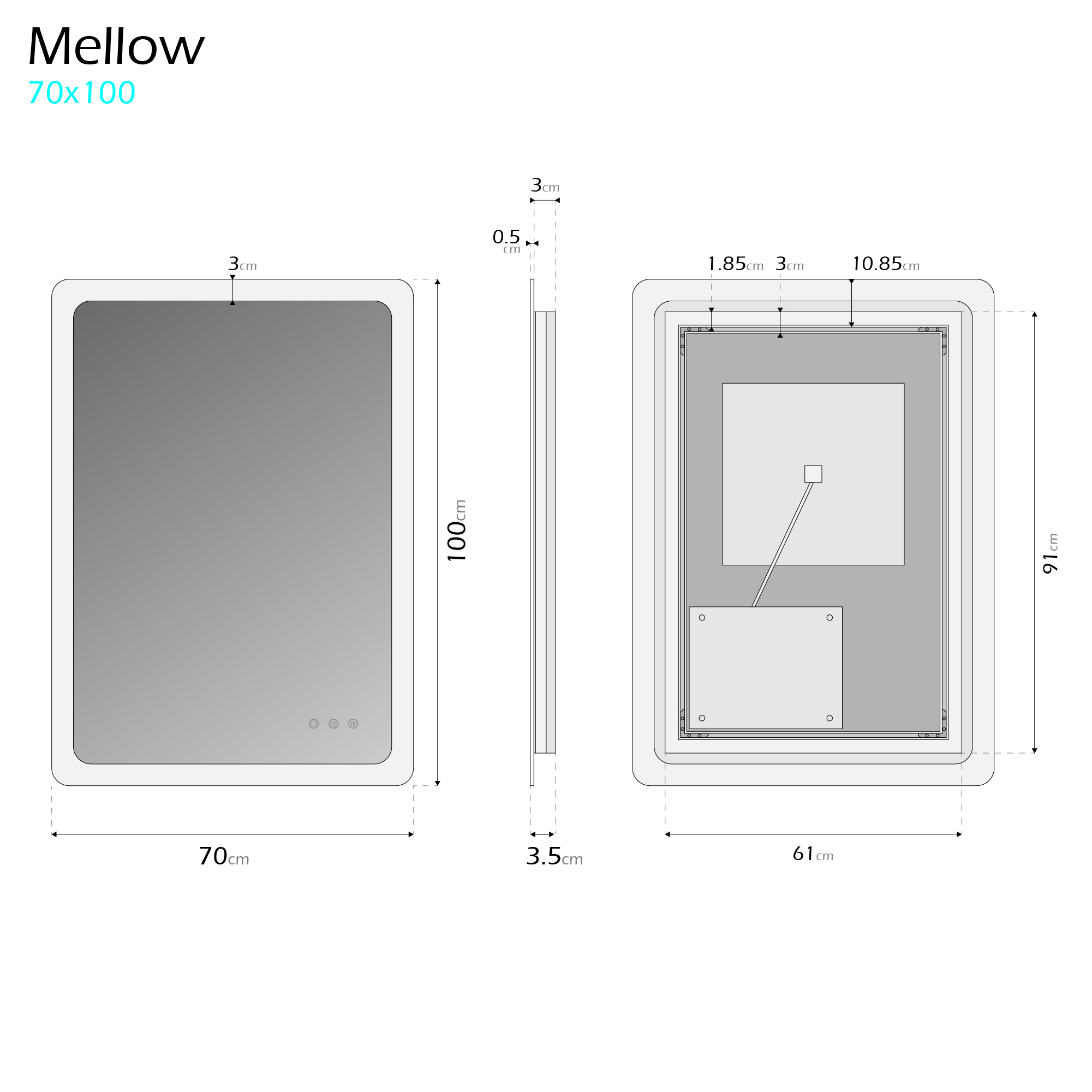 LED Badspiegel Mellow Badezimmerspiegel mit dimmbarer Beleuchtung, Farbwechsel und Antibeschlag-Funktion IP44 70 x 100 cm LED Badspiegel Mellow Badezimmerspiegel mit dimmbarer Beleuchtung, Farbwechsel und Antibeschlag-Funktion IP44 70 x 100 cm