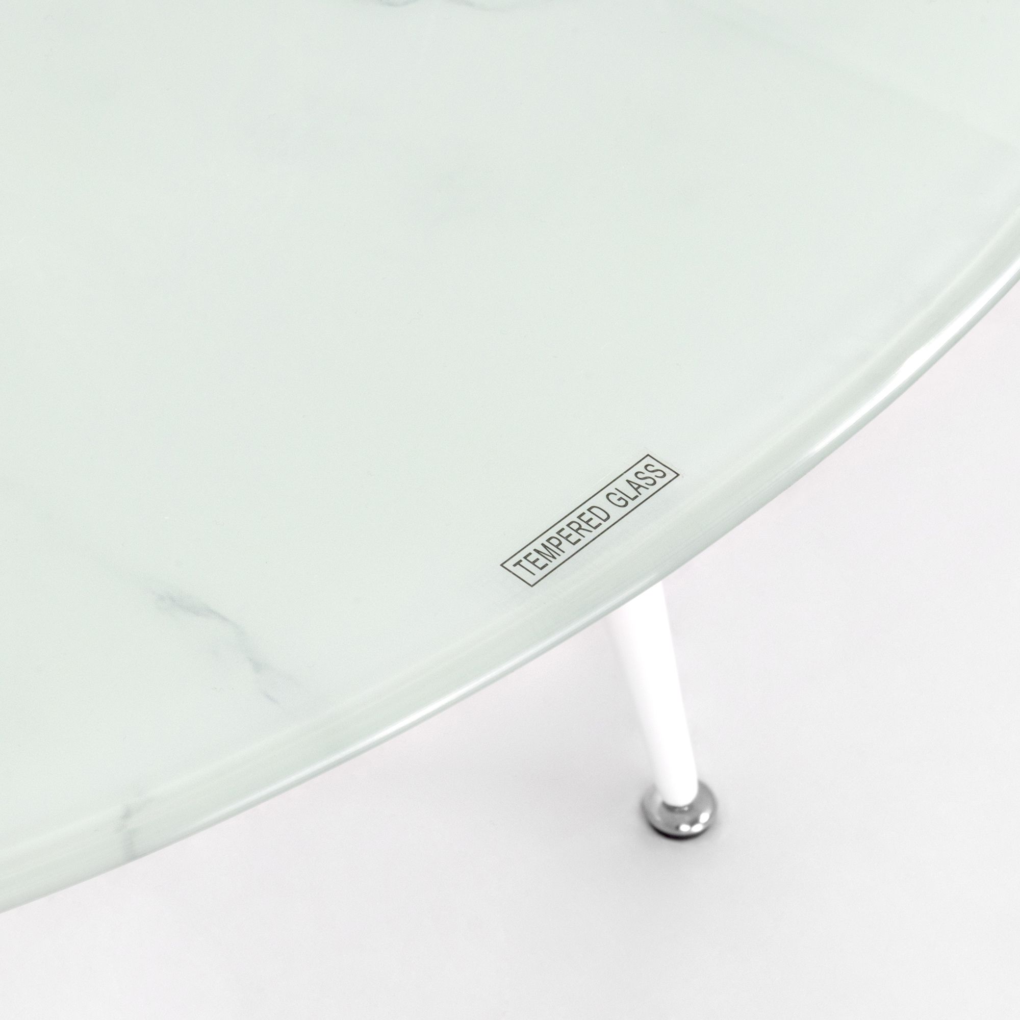 Esszimmer-Tisch CORIN | Tischplatte: Glas in weißer Marmor Optik | Beine: Weiß 80 cm