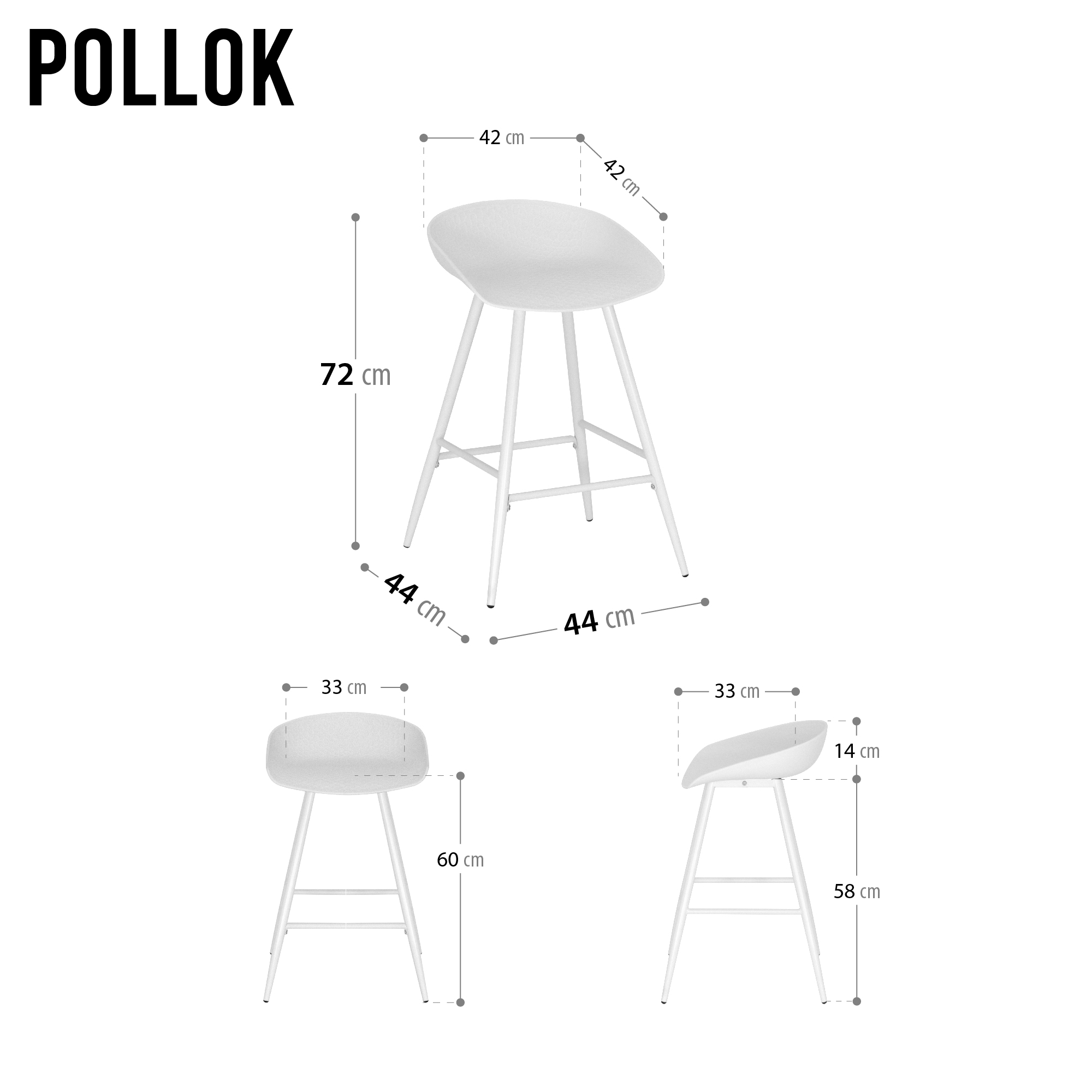Design Barhocker Pollok in Weiß 4er Set Design Barhocker Pollok in Weiß 4er Set