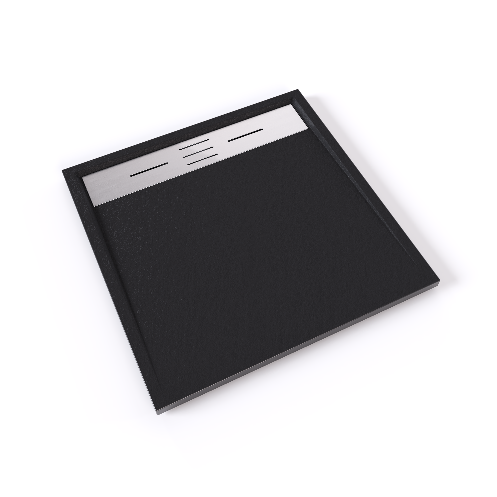 Hiemal – SMC Duschwanne in Schieferoptik inkl. Ablaufgarnitur Schwarz mit Edelstahldeckel