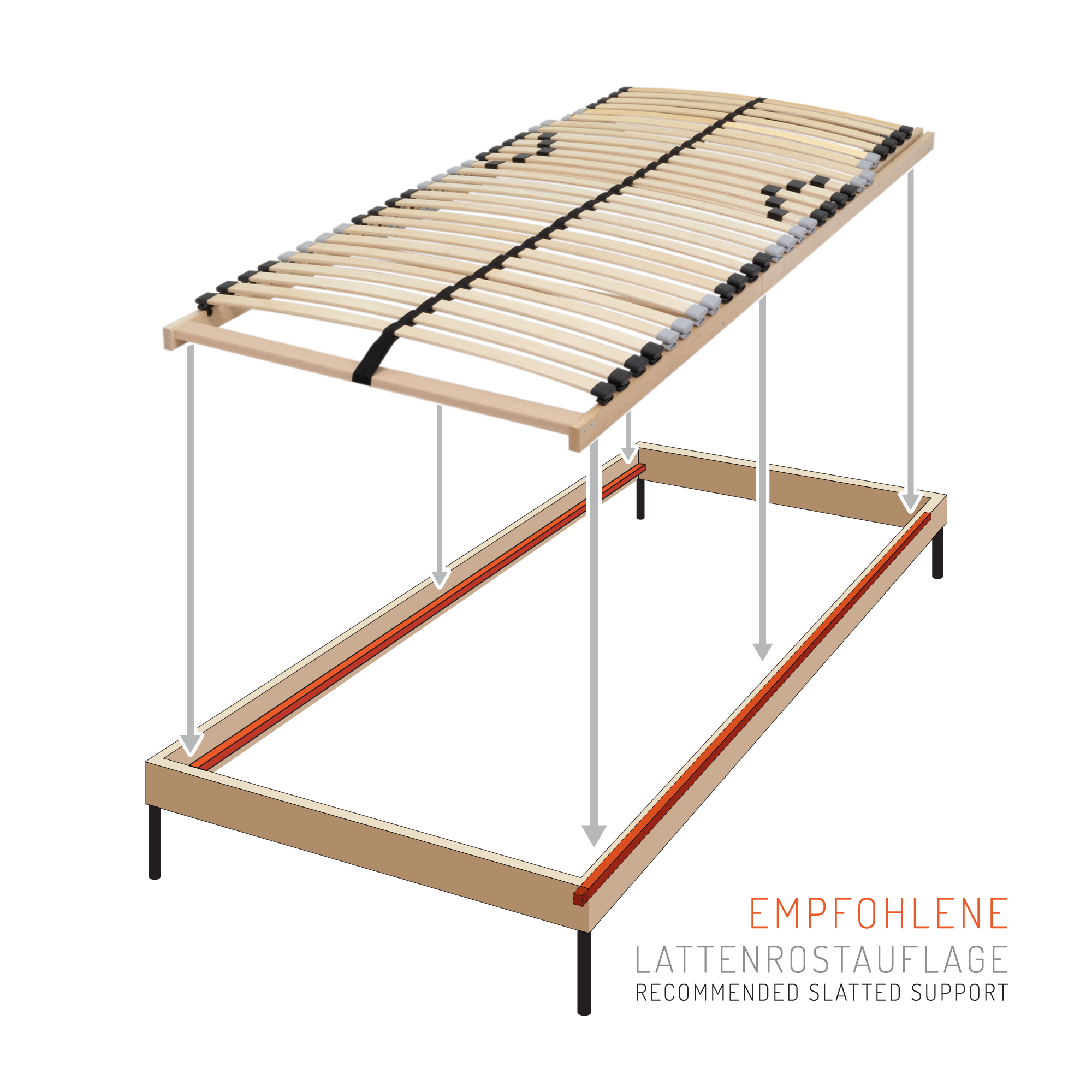 Luna Slatted Frame with 7 Zones, Adjustable Headrest, and Firmness - 90x200 cm