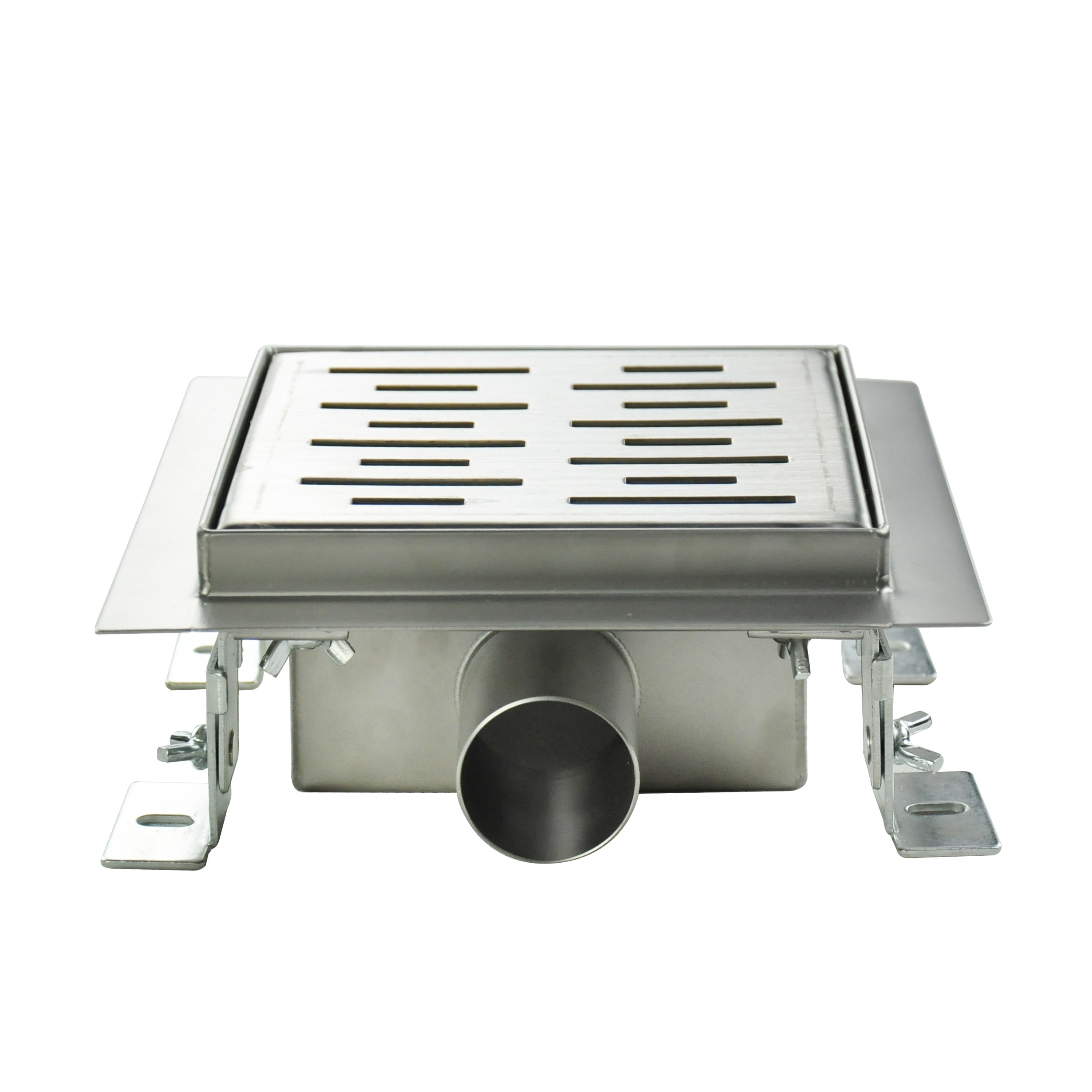 Square Shower Drain Q4 made of Stainless Steel for Flat Installation with Slot Pattern
